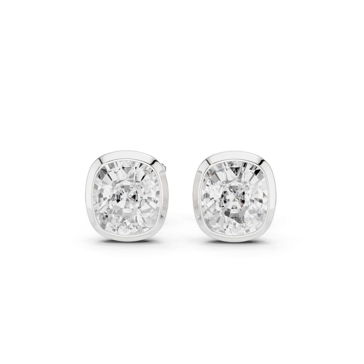 Muur Atelier Solid Gold Modern Cushion Cut Bezel Solitaire Diamond Studs