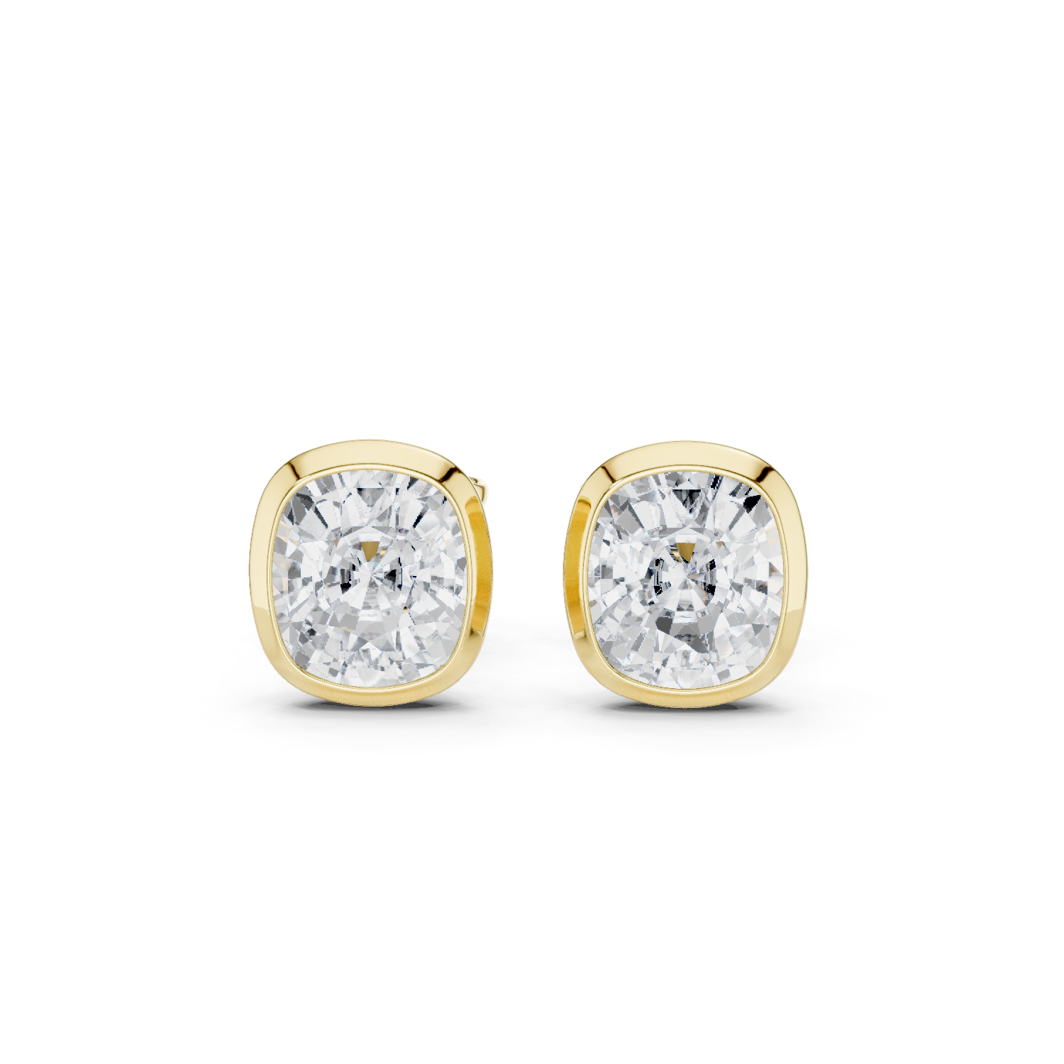 Muur Atelier Solid Gold Modern Cushion Cut Bezel Solitaire Diamond Studs