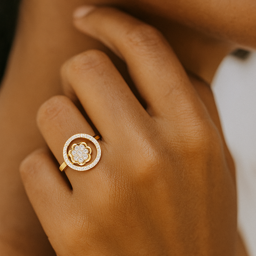 The Pori Ring - Round Cut Floating Floral Orbit Diamond Ring