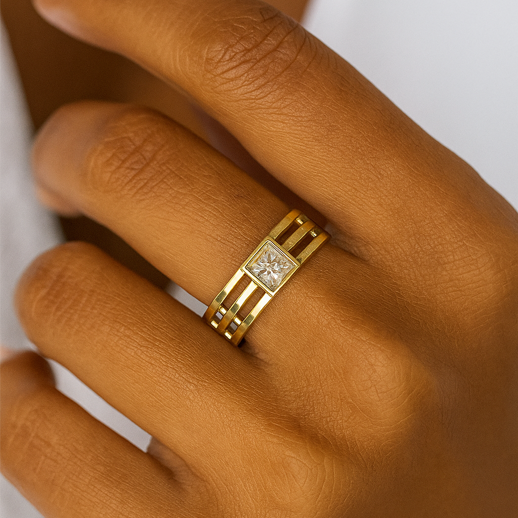 The Jonava Ring - Princess Cut Bezel Set Industrial Band