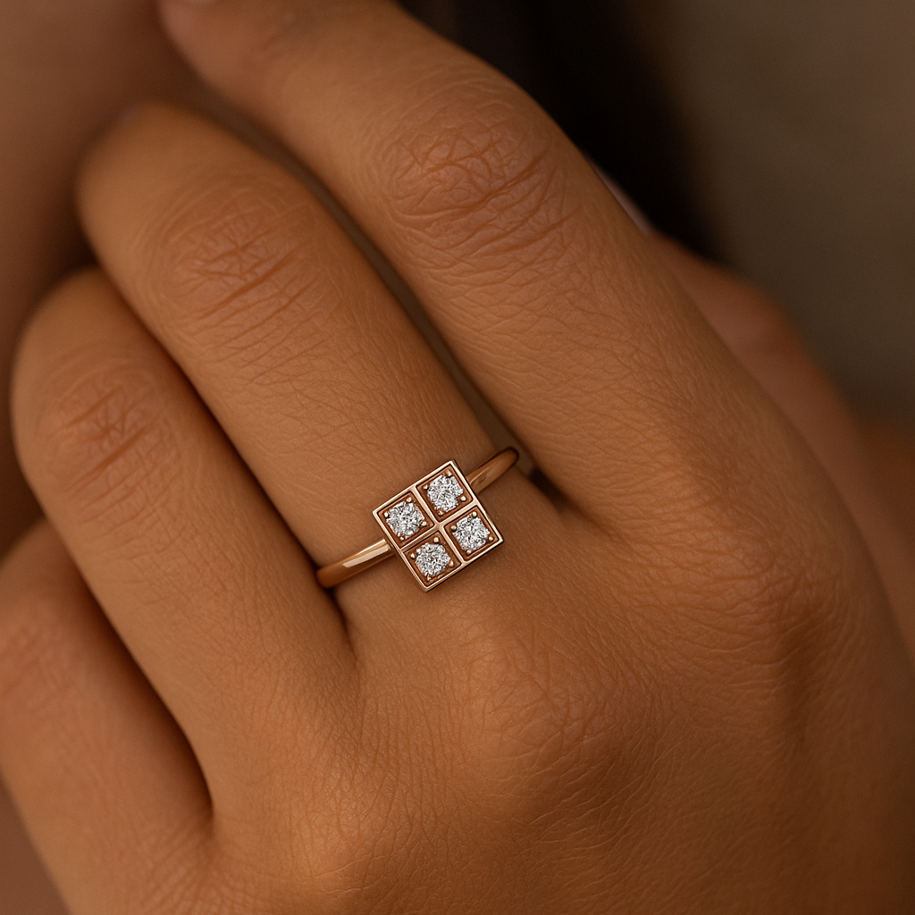 The Ventspils Ring - Round Cut Quad Cluster Geometric Ring