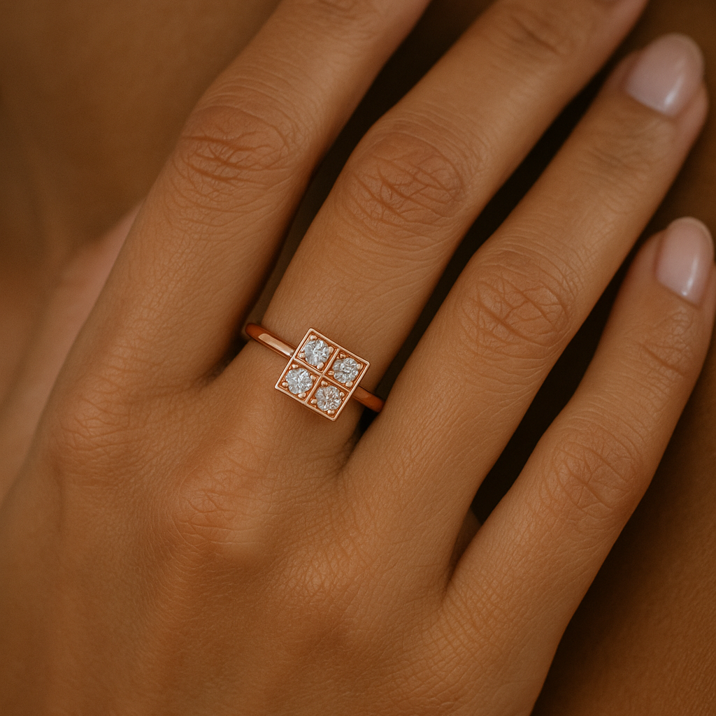 The Ventspils Ring - Round Cut Quad Cluster Geometric Ring