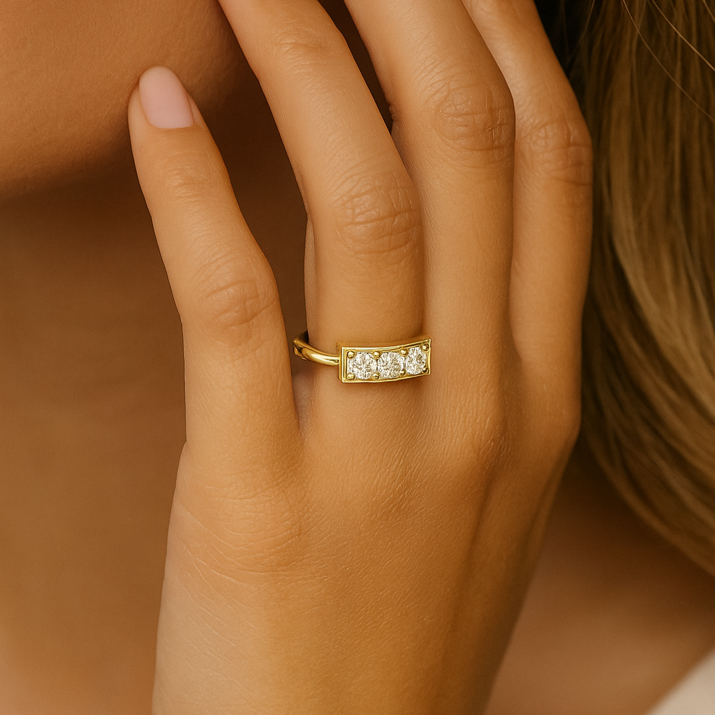 The Jelgava Ring - Round Cut Geometric Three-Stone Bar Ring