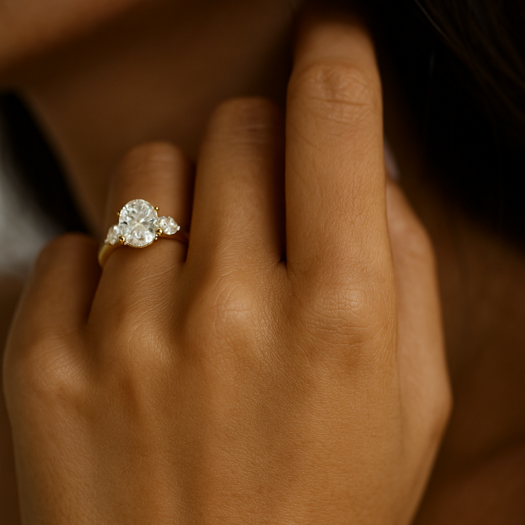 The Marijampolė Ring - Oval & Pear Cut Three-Stone Trinity Engagement Ring