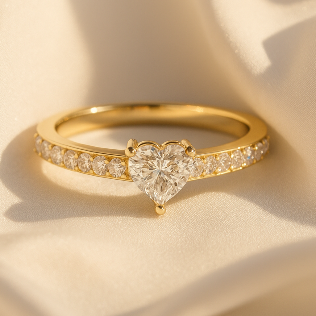 The Plungė Ring - Heart Cut Solitaire Pavé Engagement Ring