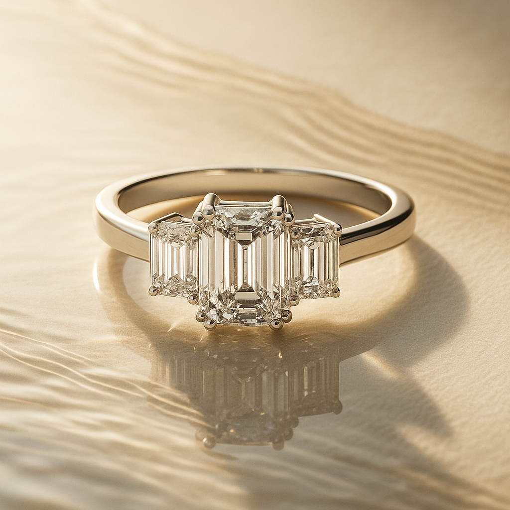 The Vilnius Ring - Emerald Cut Three-Stone Trinity Engagement Ring