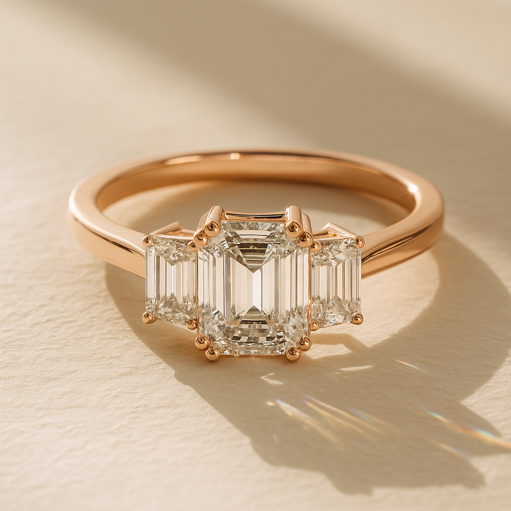 The Vilnius Ring - Emerald Cut Three-Stone Trinity Engagement Ring