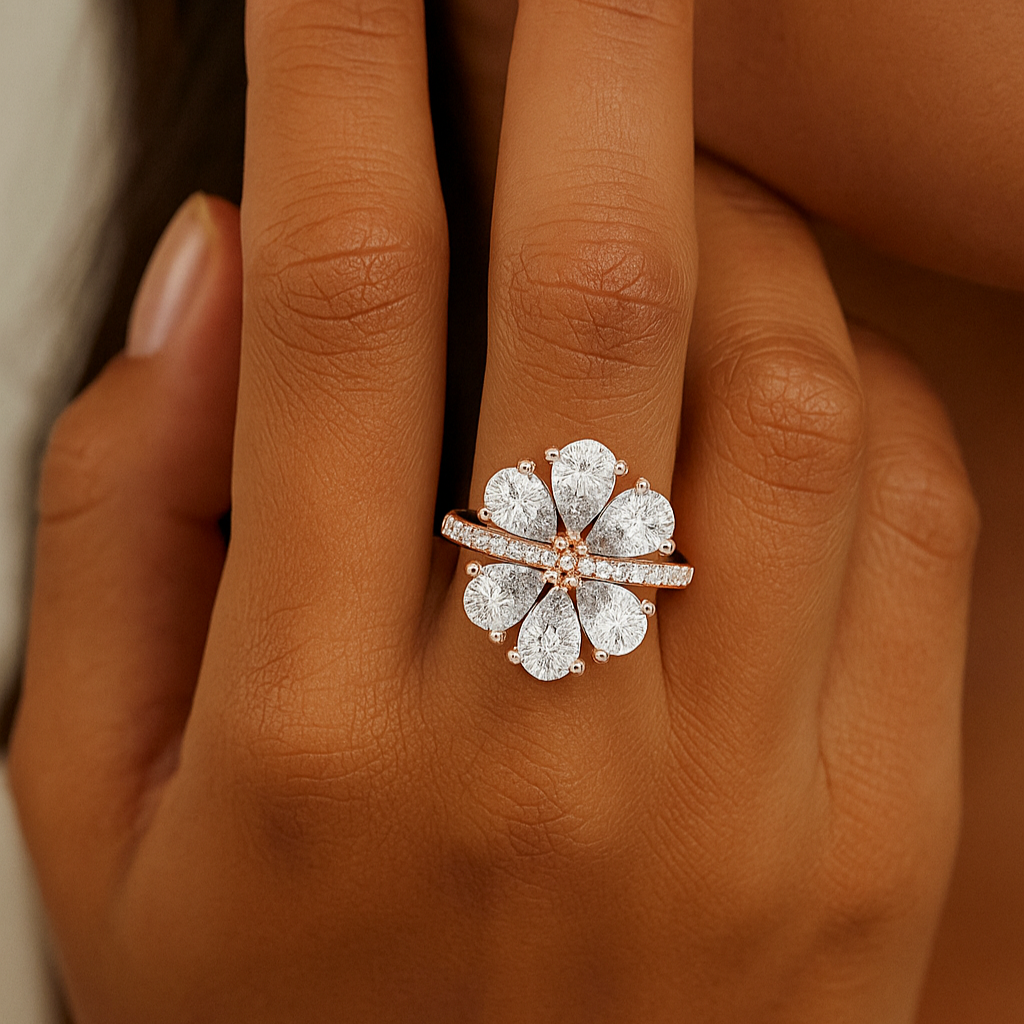The Narva Ring - Pear Cut Floral Starburst Diamond Ring