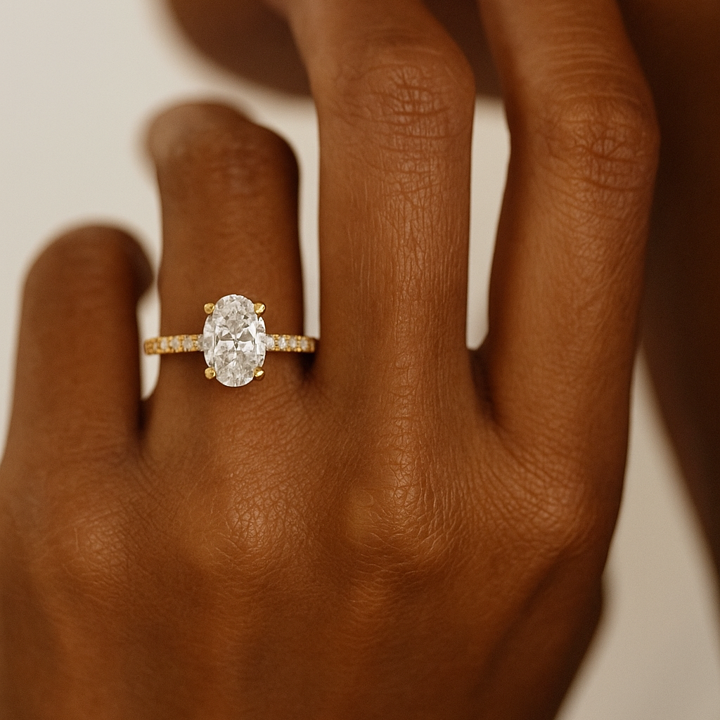 The Imatra Ring - Oval Cut Solitaire Pavé Engagement Ring