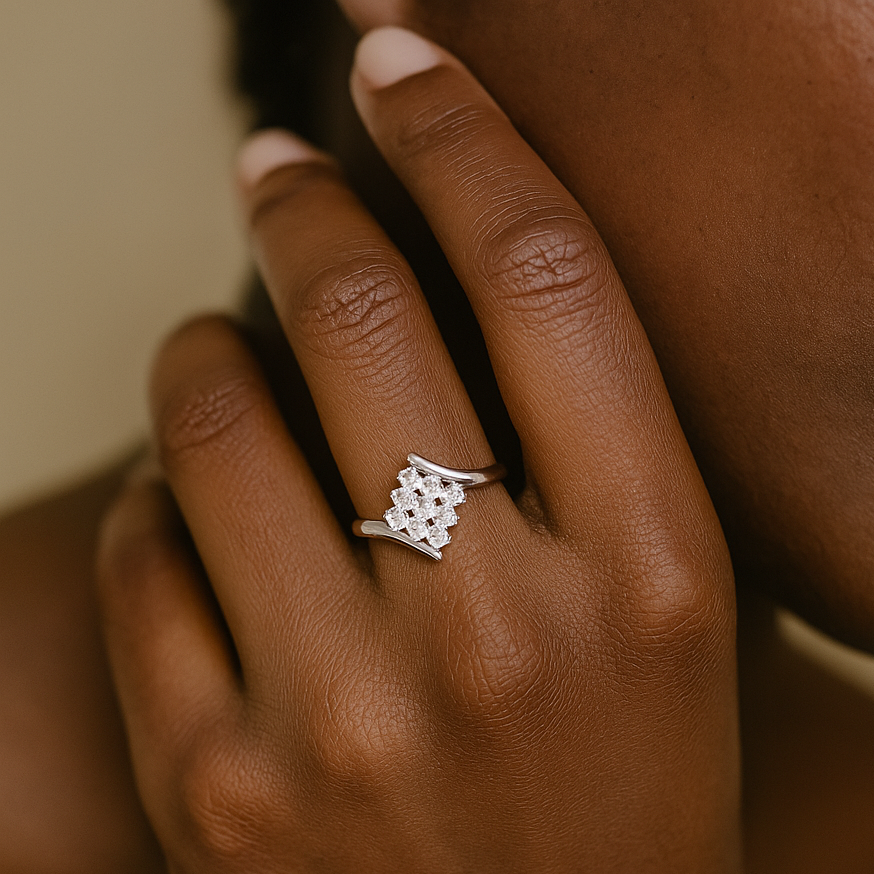 The Kokkola Ring - Round Cut Geometric Cluster Bypass Ring