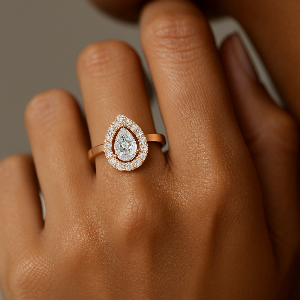 The Cologny Ring - Pear Cut Diamond Halo Ring