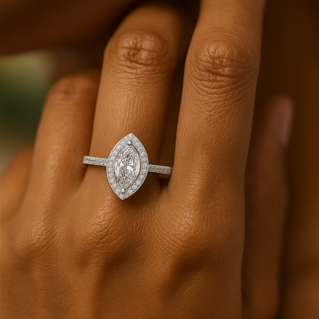 The Mikkeli Ring - Marquise Cut Halo Pavé Diamond Ring