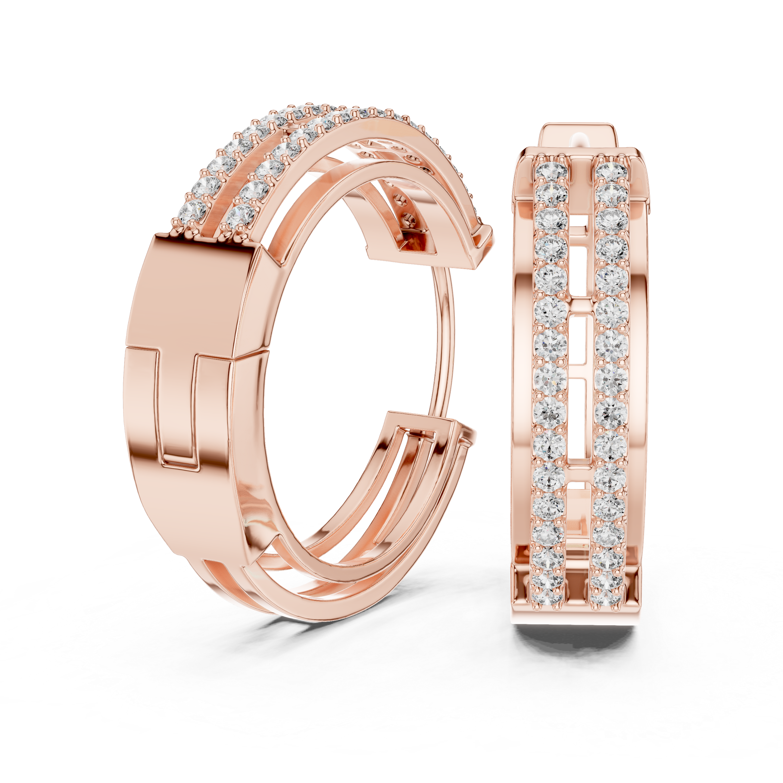 The Olbia Earrings – Double Row Diamond Huggie Hoops