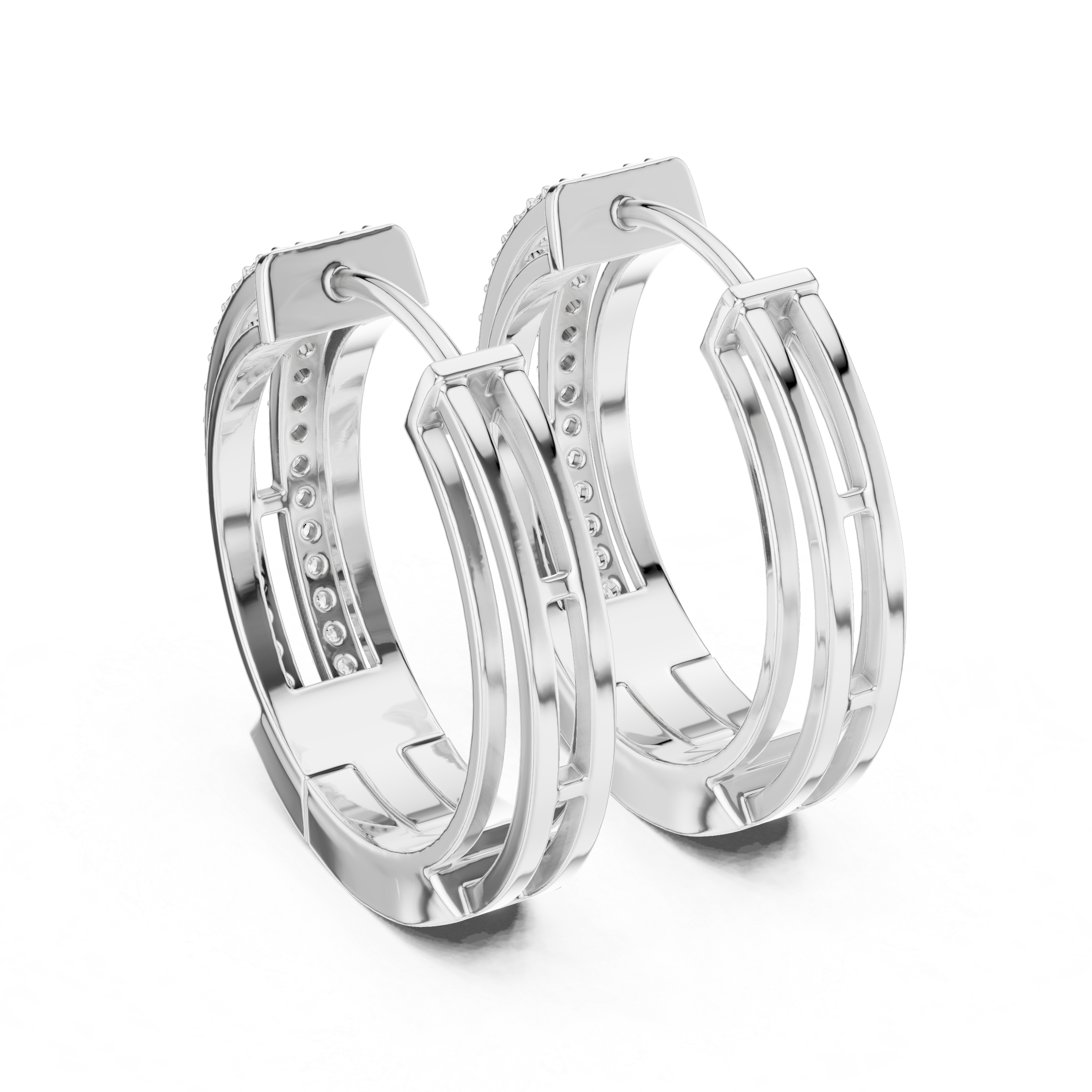 The Olbia Earrings – Double Row Diamond Huggie Hoops