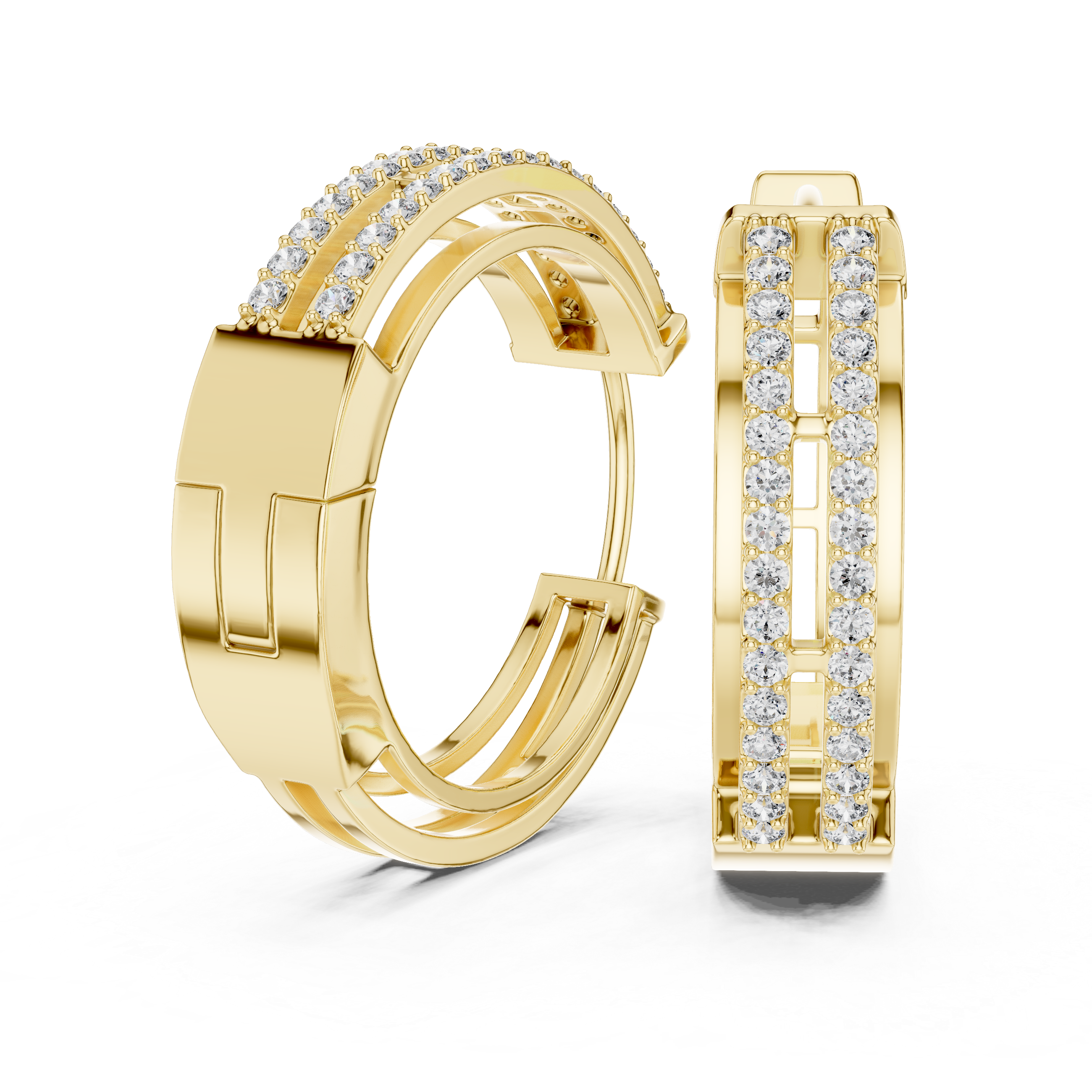 The Olbia Earrings – Double Row Diamond Huggie Hoops