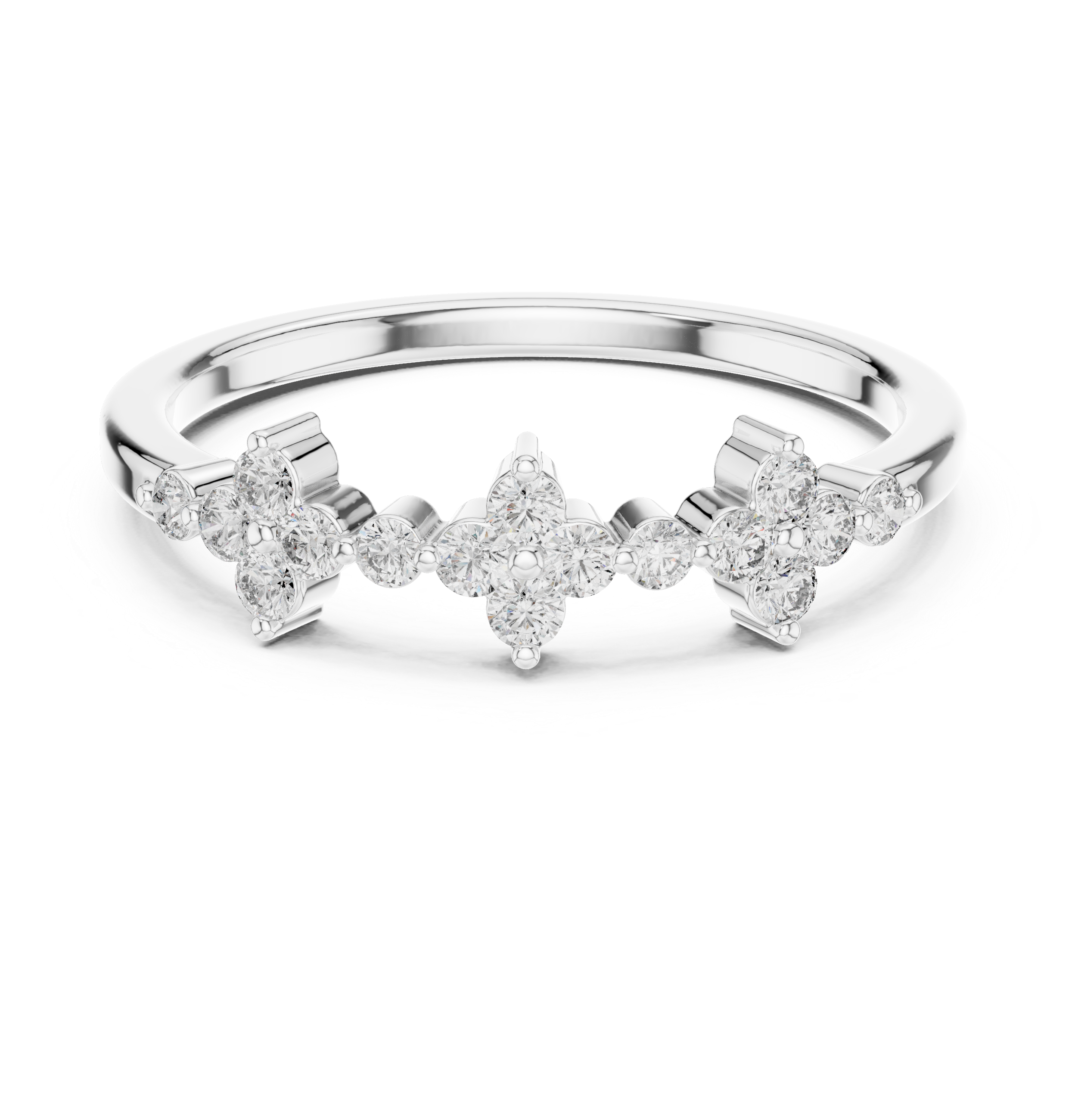 The Valmiera Ring - Round Cut Floral Cross Diamond Band