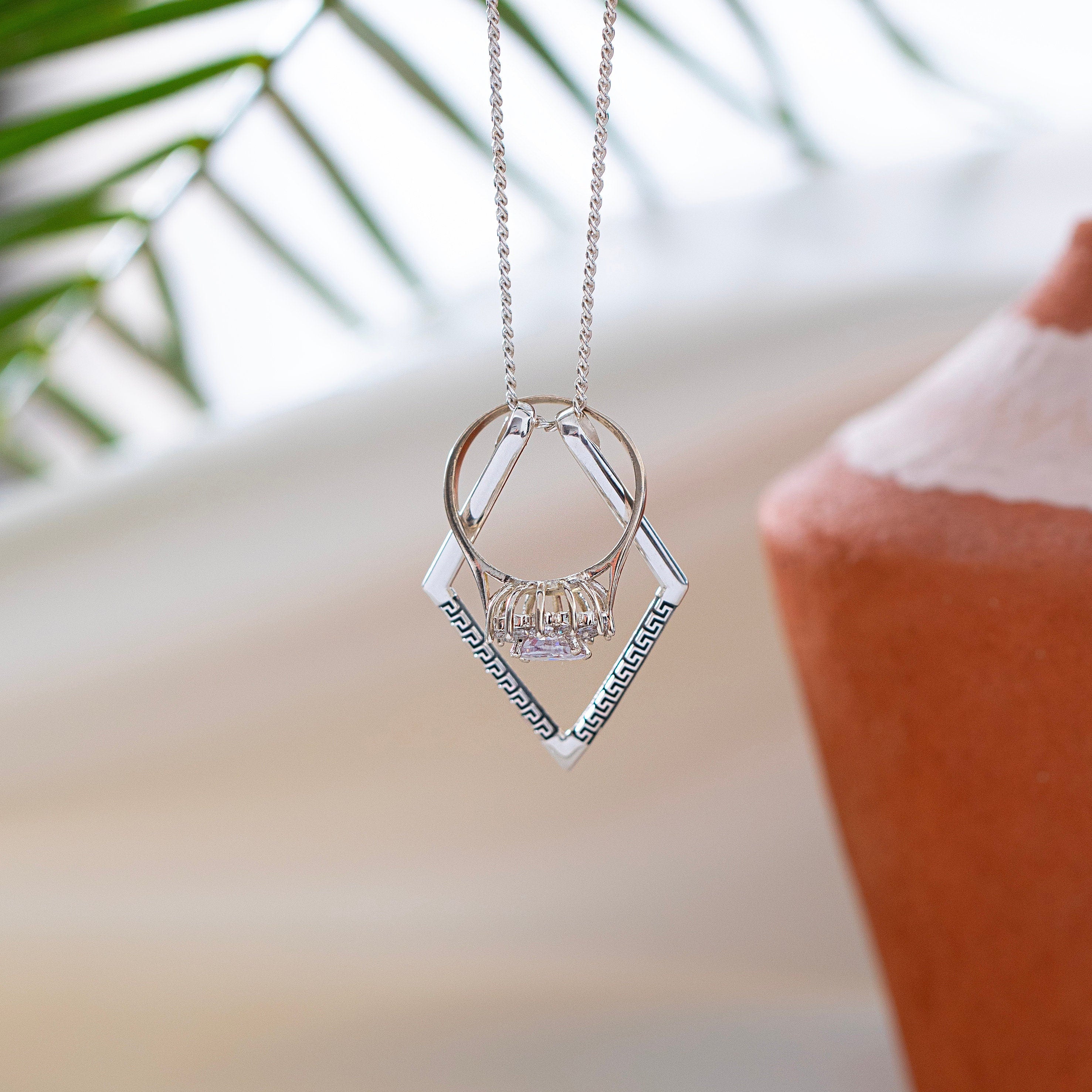 Greek Pattern Ring Holder Necklace