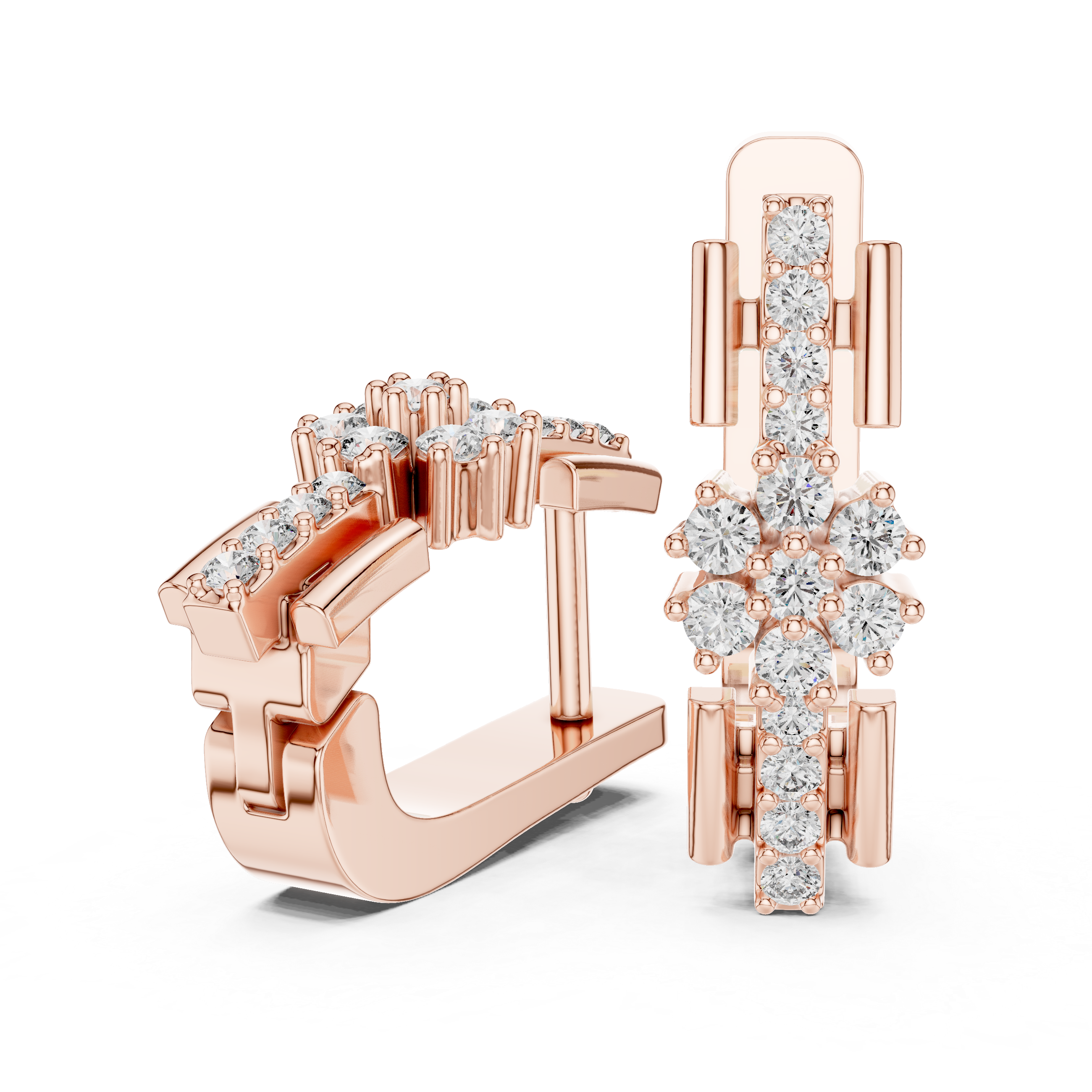 The Ascot Earrings – Mixed Setting Cross Motif Diamond J-Hoops