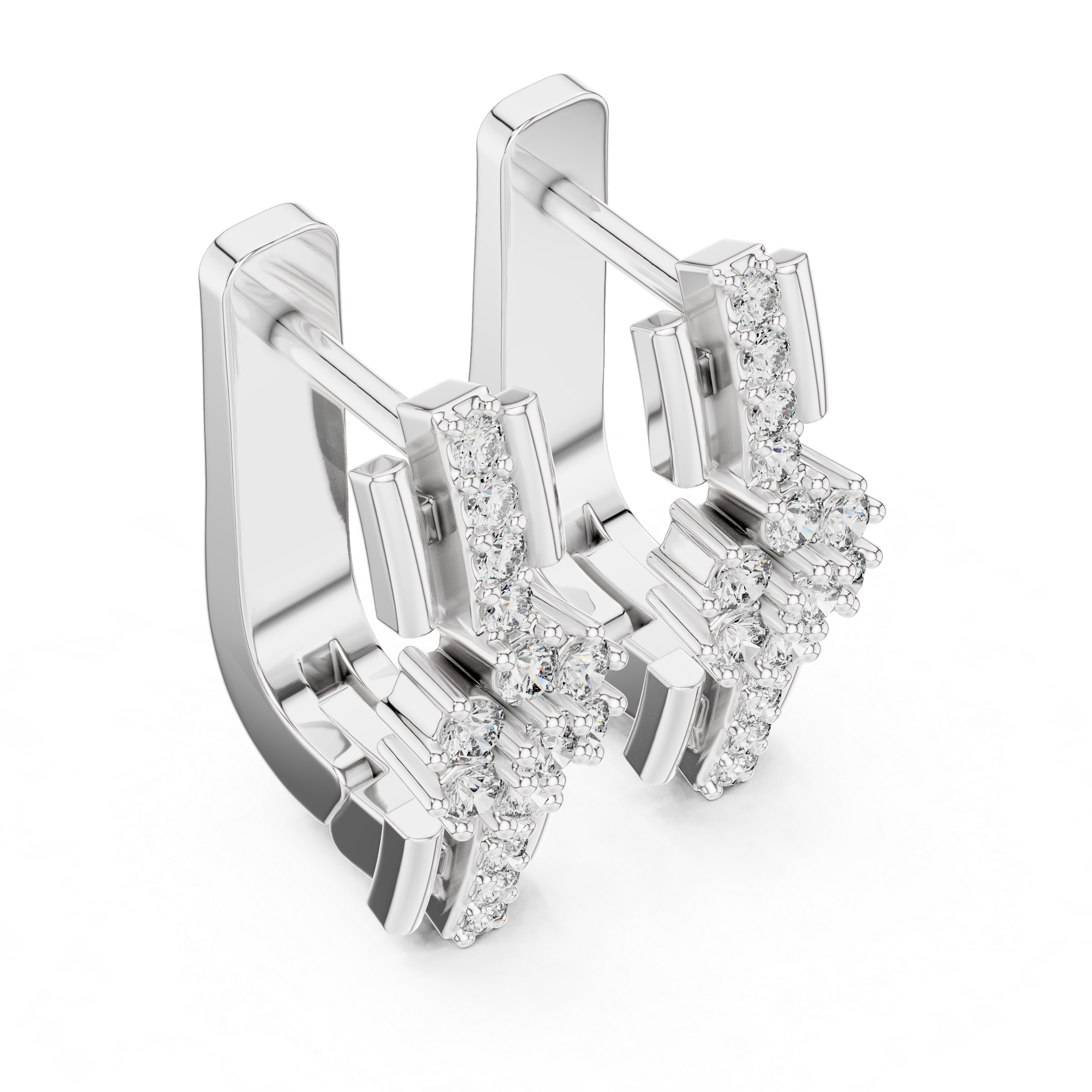 The Ascot Earrings – Mixed Setting Cross Motif Diamond J-Hoops