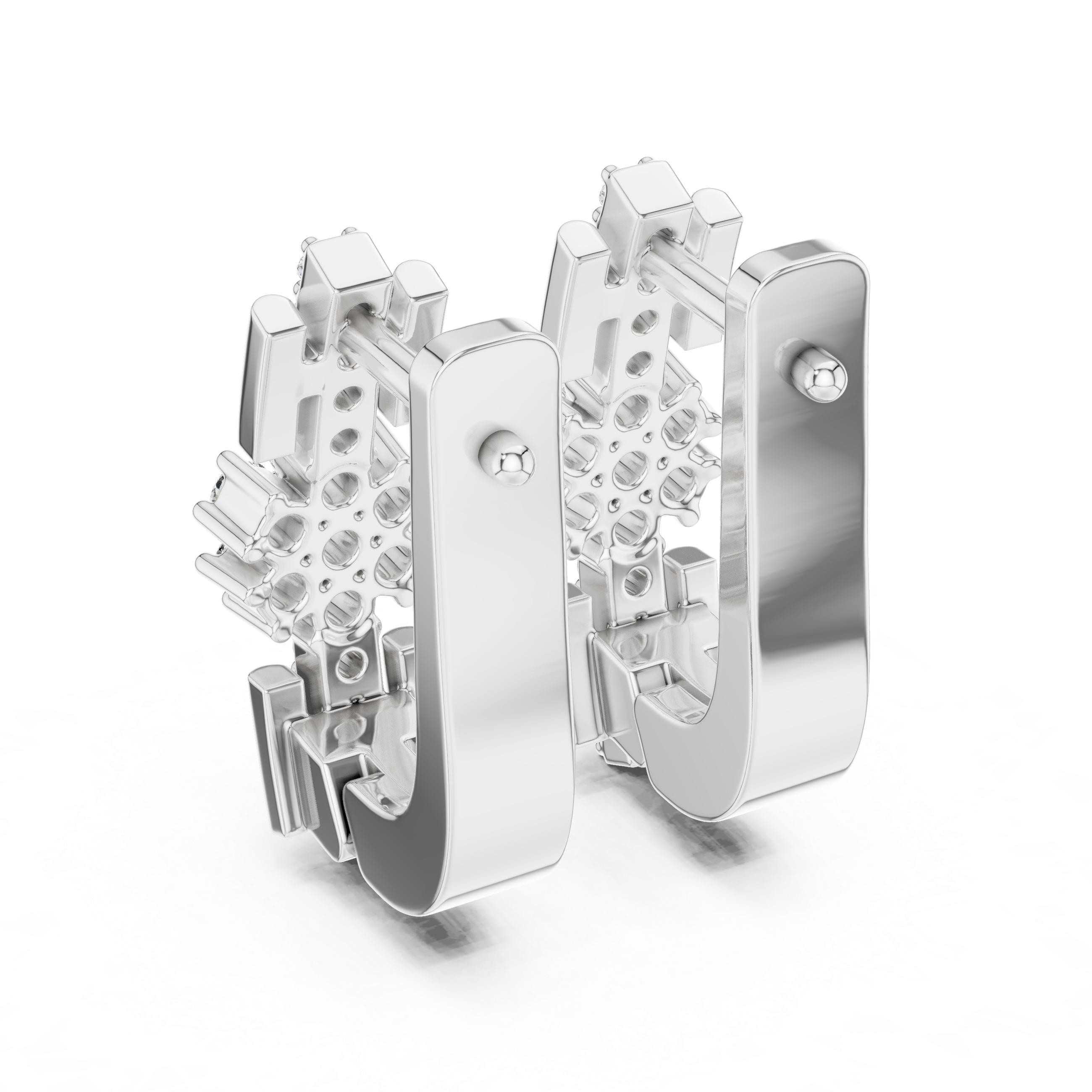 The Ascot Earrings – Mixed Setting Cross Motif Diamond J-Hoops