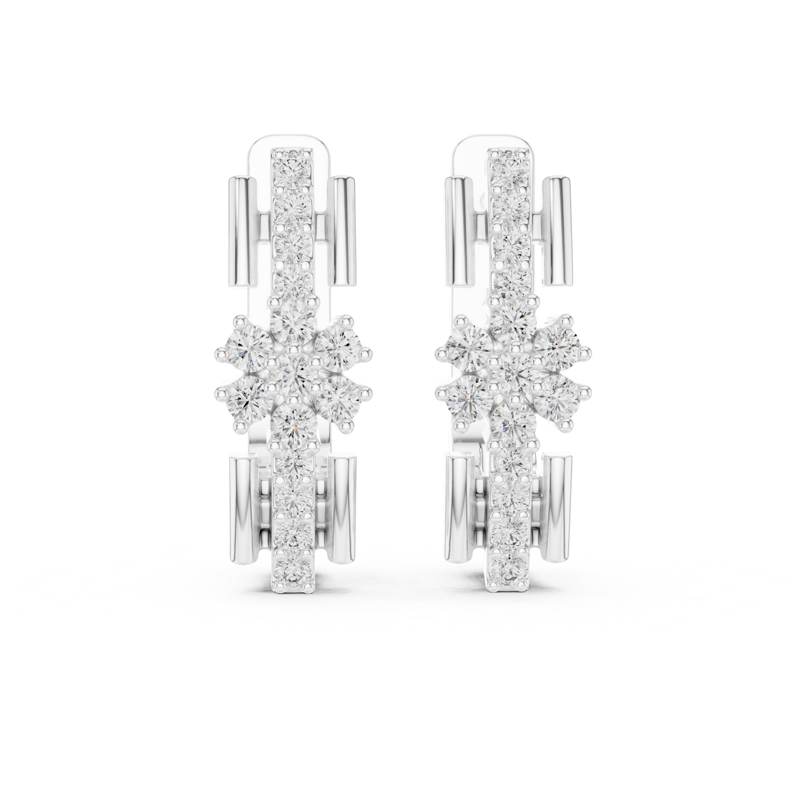 The Ascot Earrings – Mixed Setting Cross Motif Diamond J-Hoops