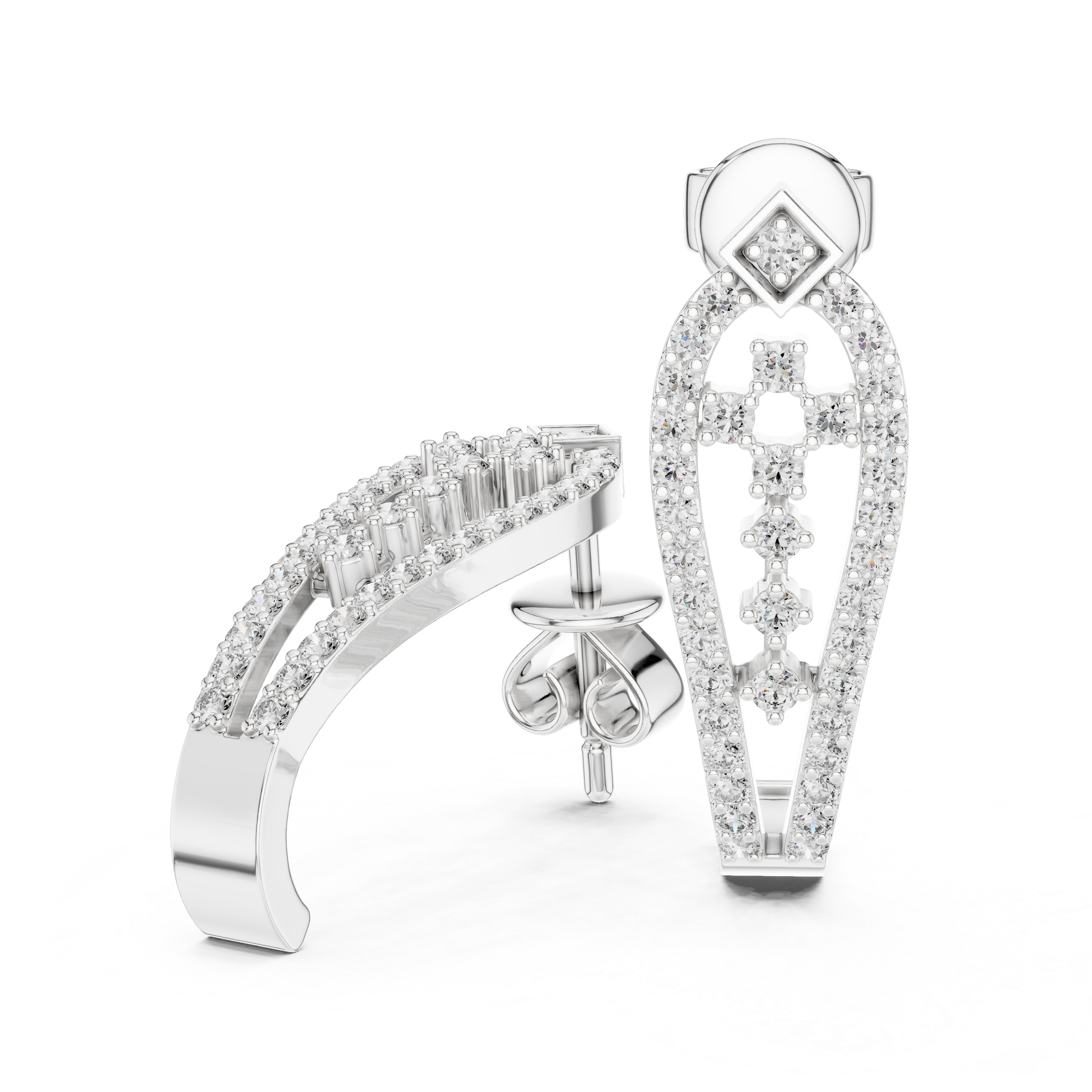 The Winchester Earrings – Open Teardrop Pavé Diamond J-Hoops