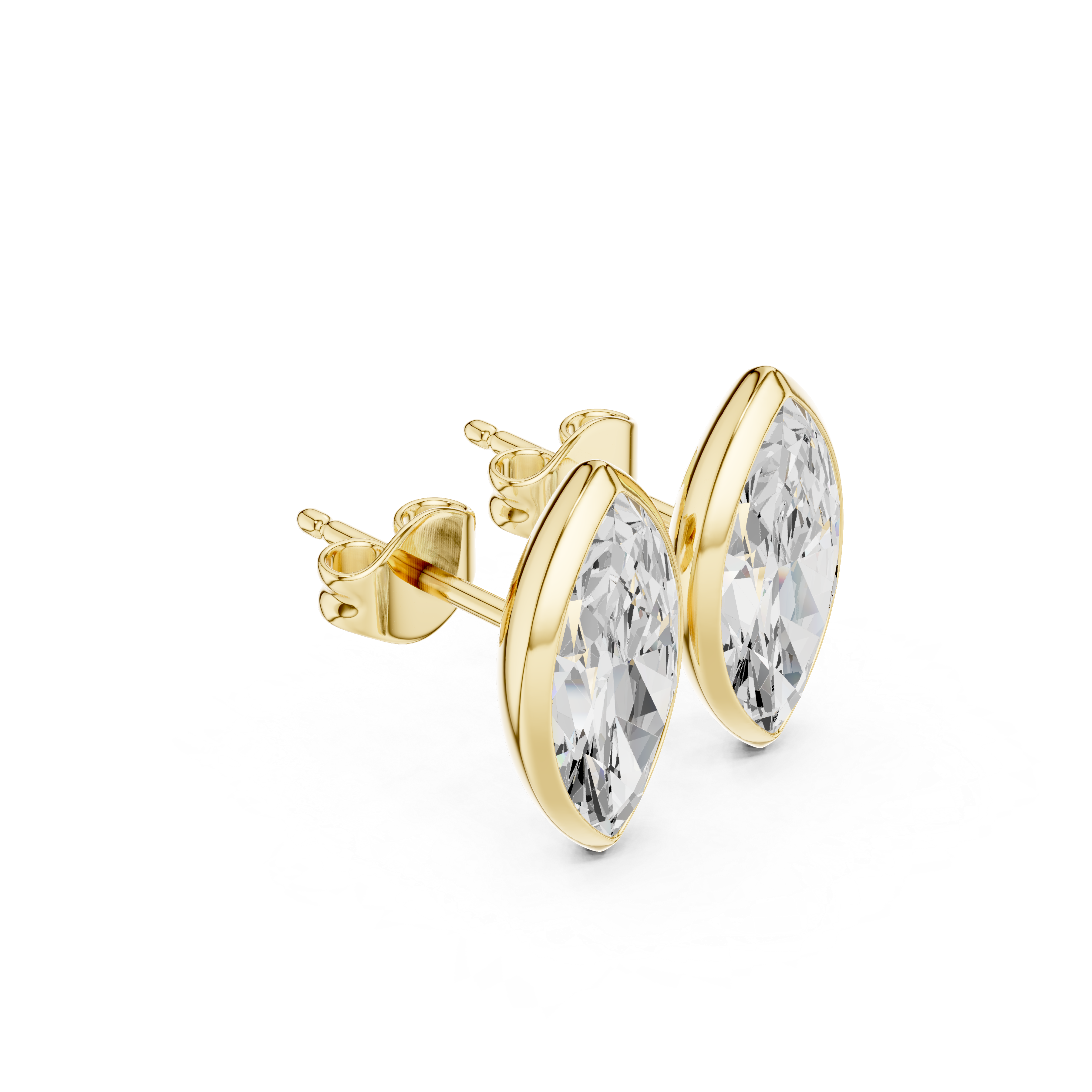 Muur Atelier Solid Gold Modern Modern Marquise Cut Bezel Solitaire Diamond Studs