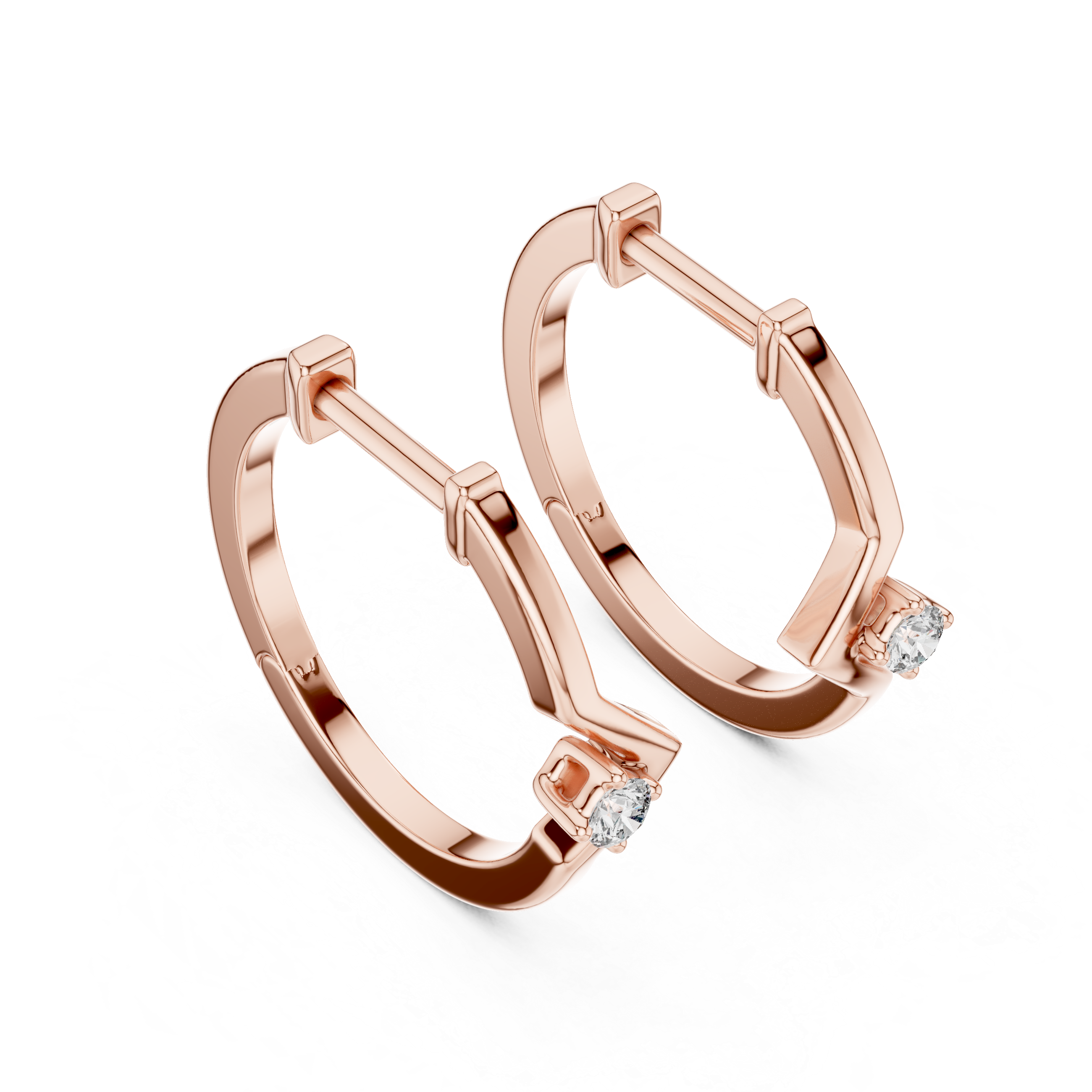 The Keswick Earrings – Geometric Chevron Solitaire Diamond Hoops