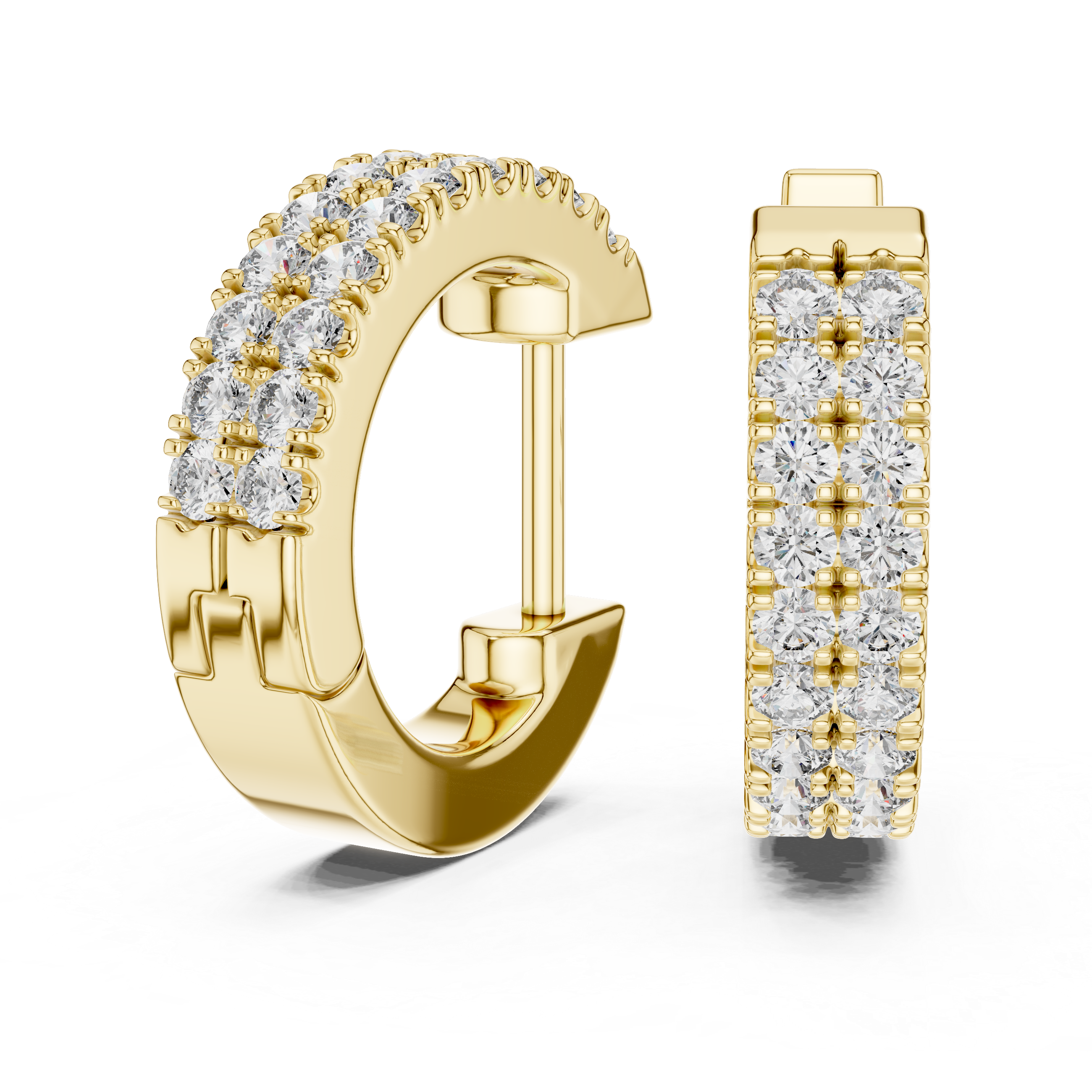 The Riverside Earrings - Double Row Pave Diamond Open Hoops