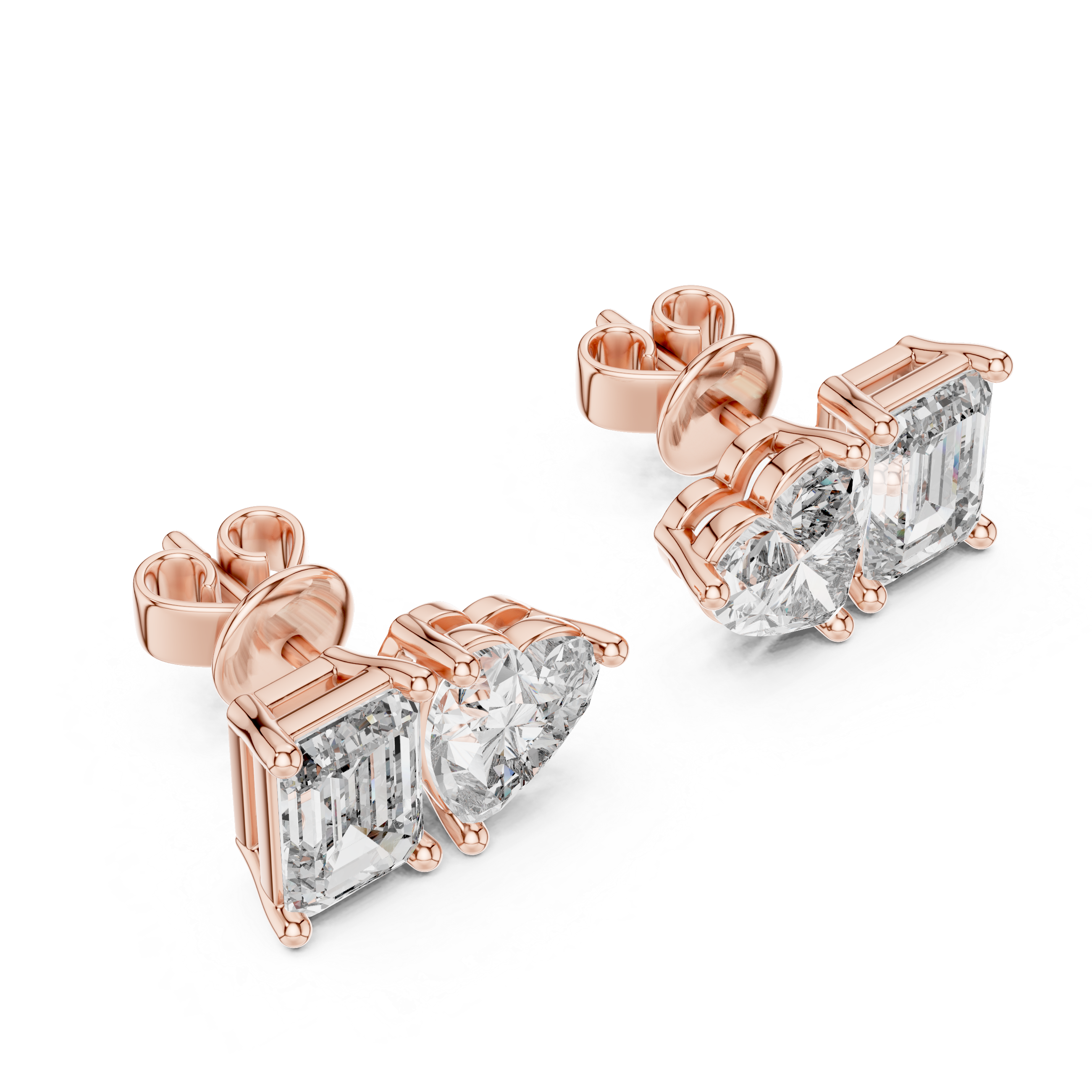 The Canberra Earrings - Heart & Emerald Cut Toi et Moi Studs