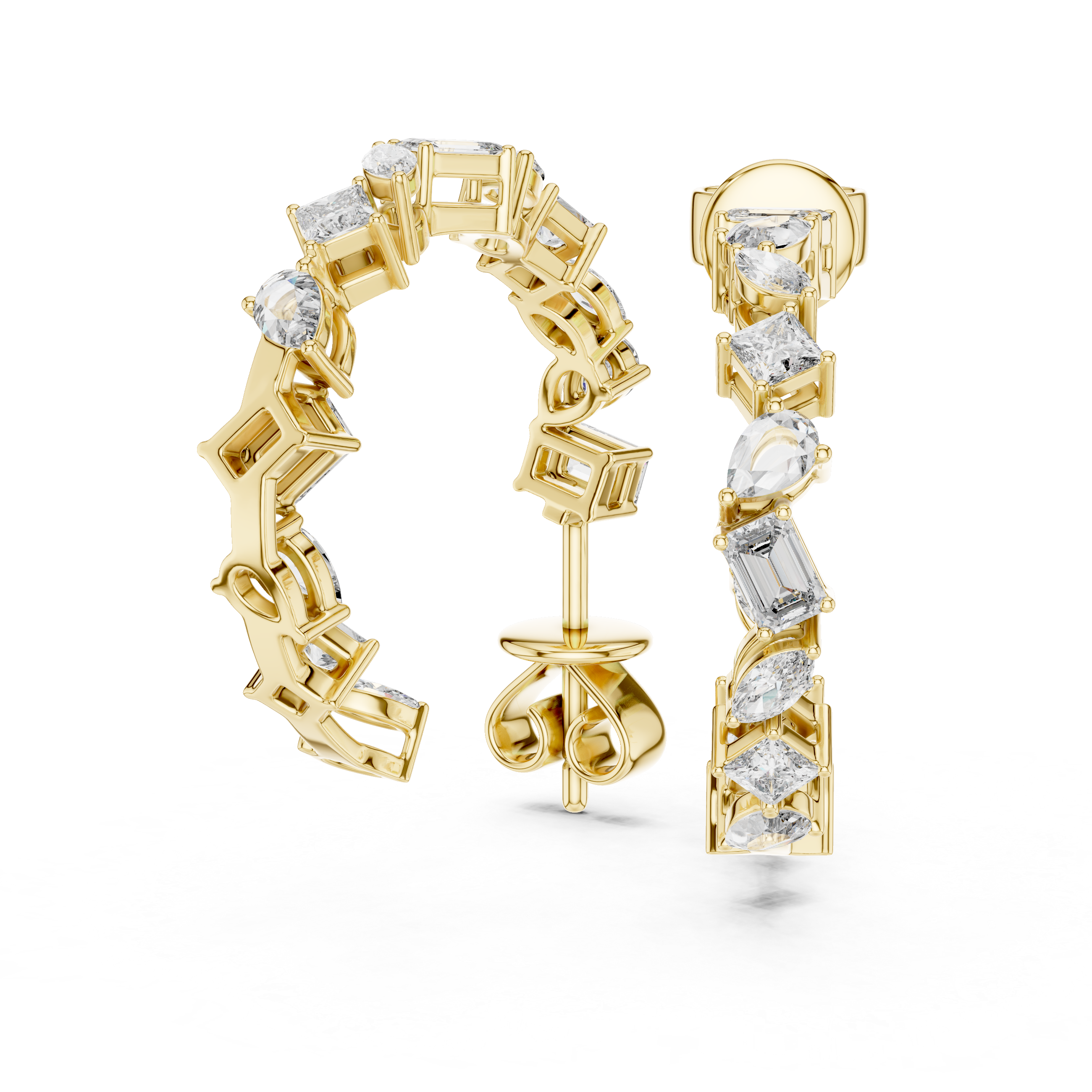 The Donghae Earrings – Mixed Shape Multi-Cut Diamond Hoop Earrings