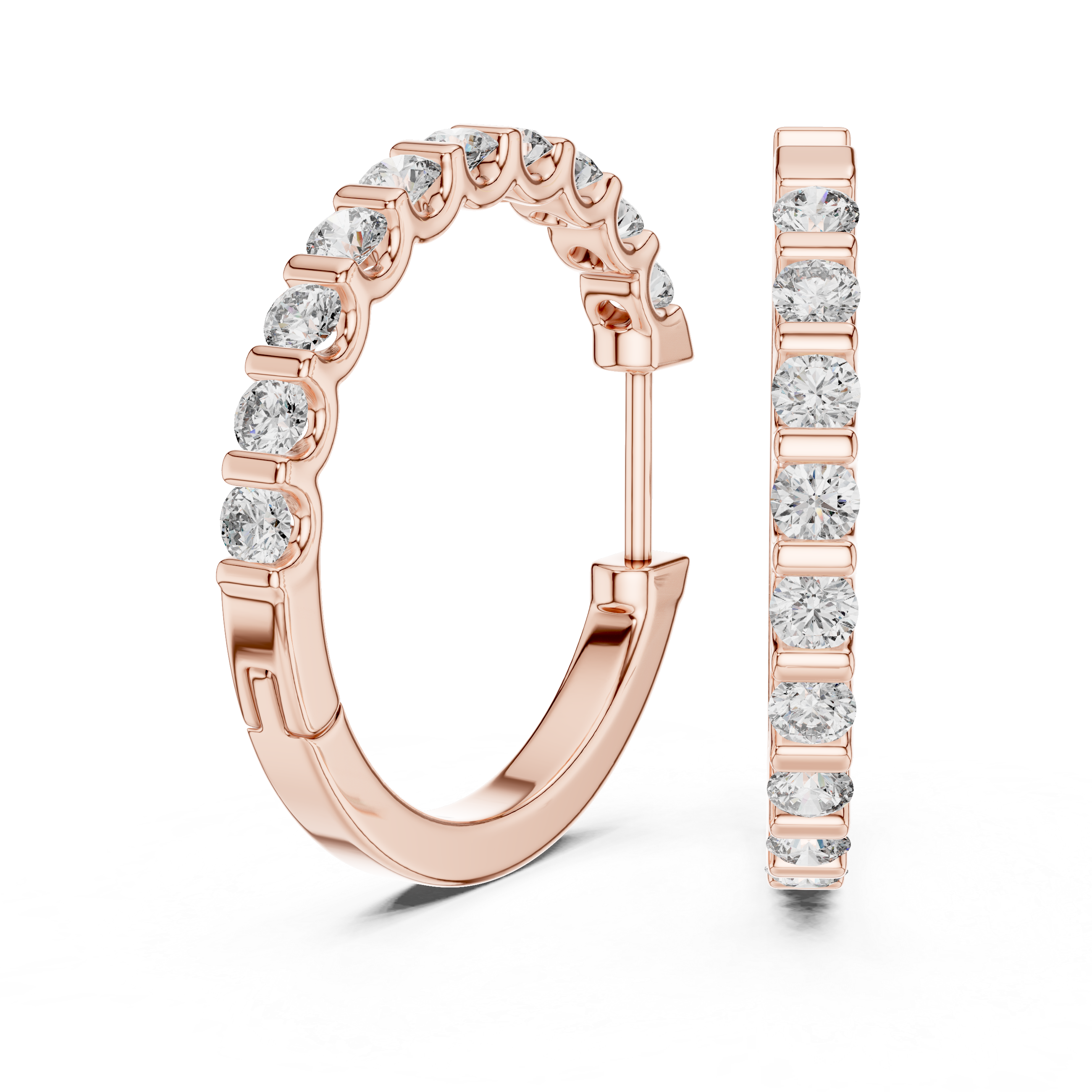 The Kyoto Earrings – Shared Prong Round Brilliant Diamond Hoops