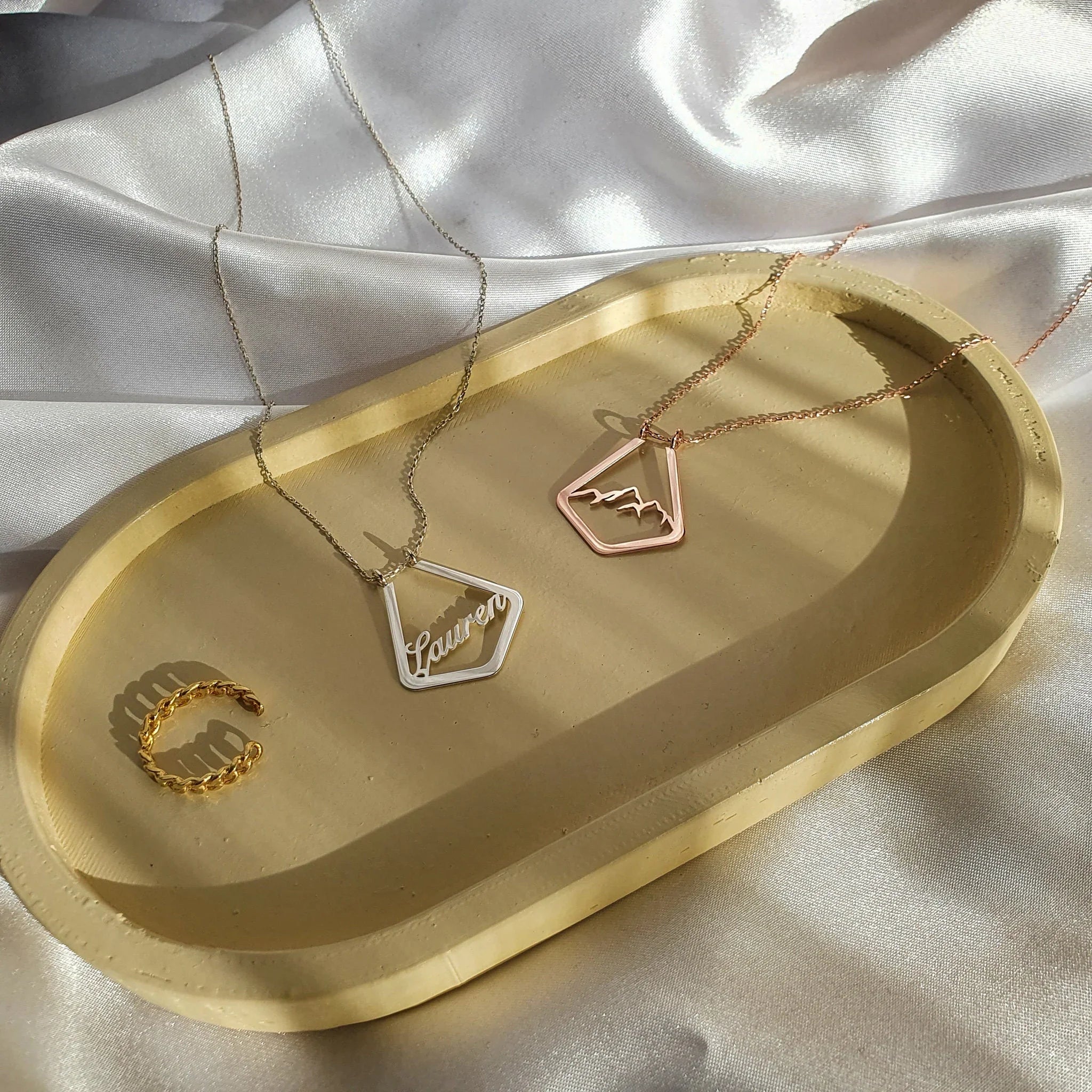 Wave Ring Holder Necklace, Silver Geometric Sea Ring Keeper