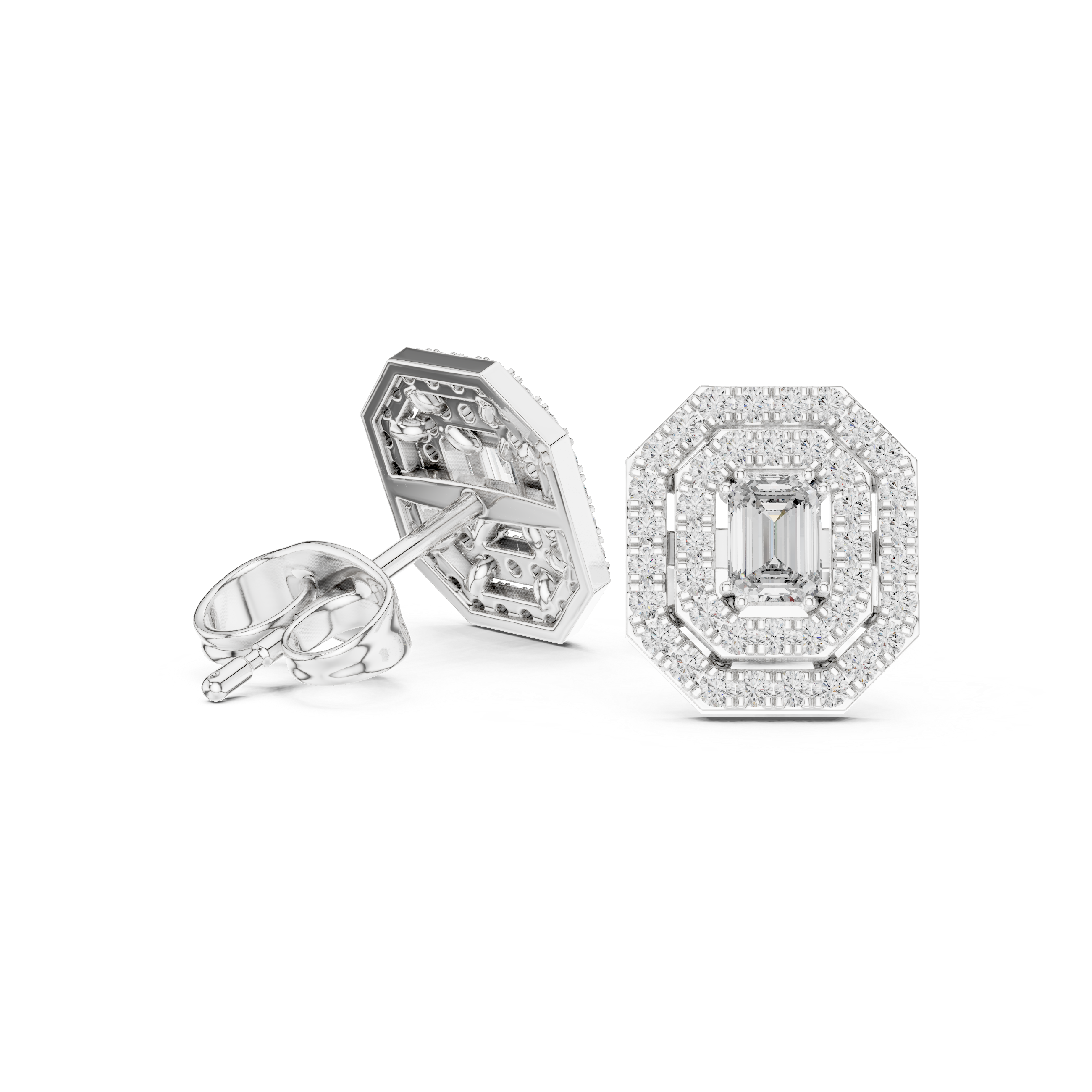 The Starnberg Earrings - Emerald Cut Halo Studs with Micro-Pavé