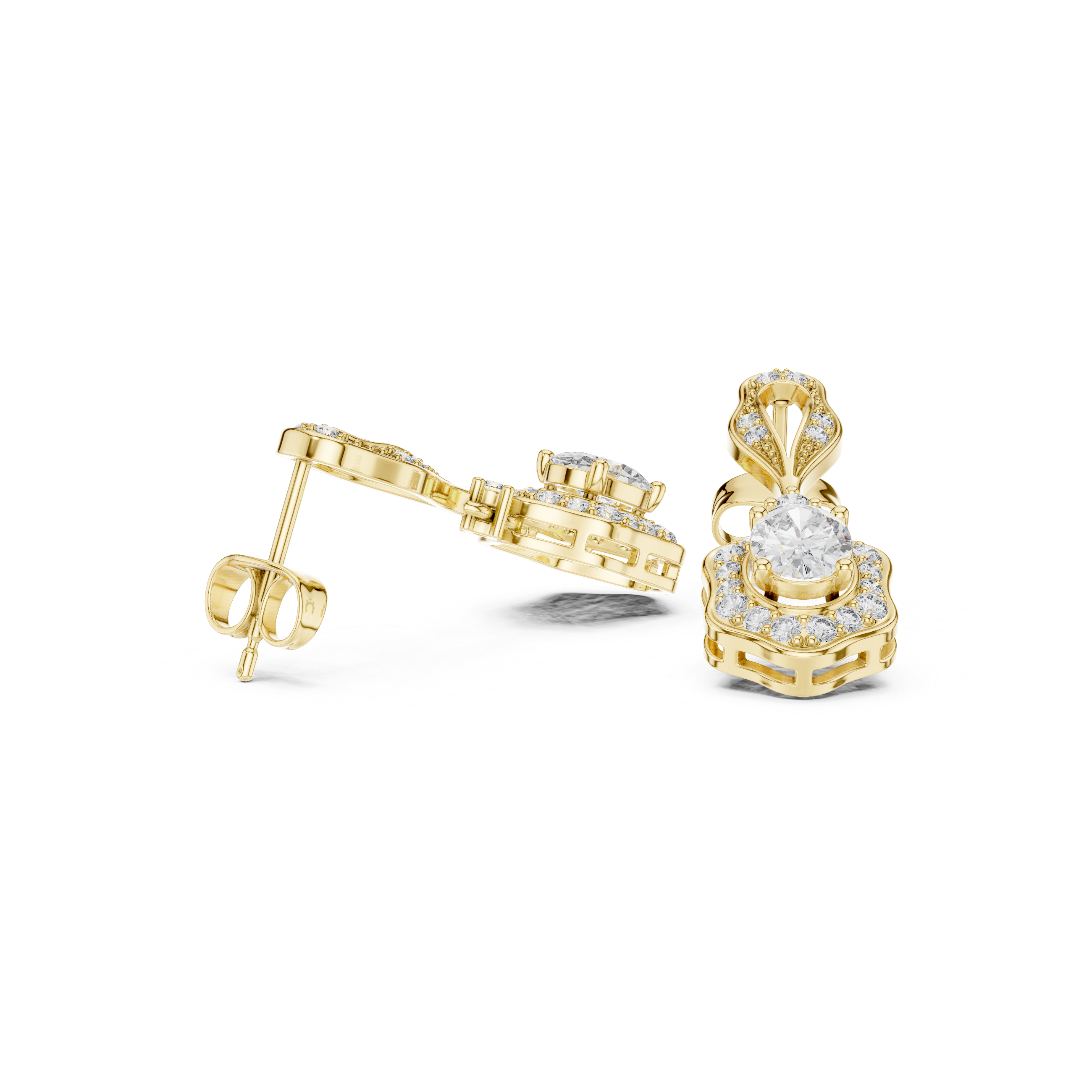 The Fiesole Earrings - Oval Drop Earrings with Diamond Halo