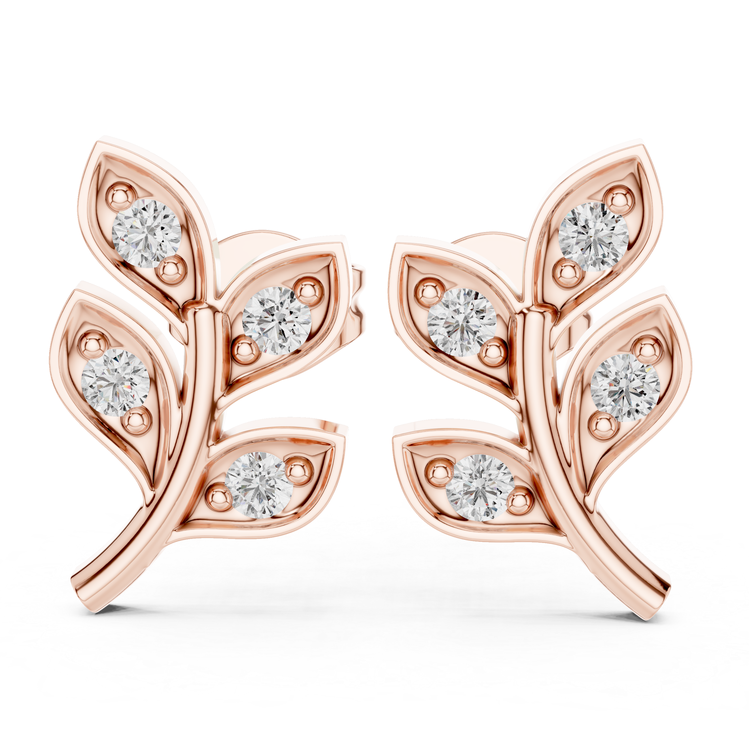 The Santander Earrings – Organic Leaf Diamond Studs
