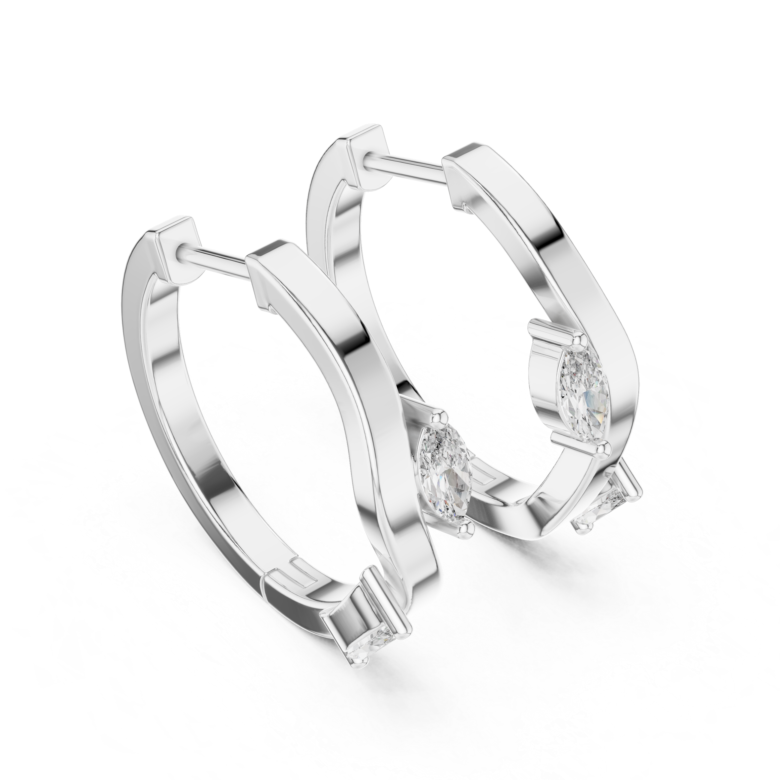 The Swansea Earrings – East-West Marquise Diamond Huggie Hoops