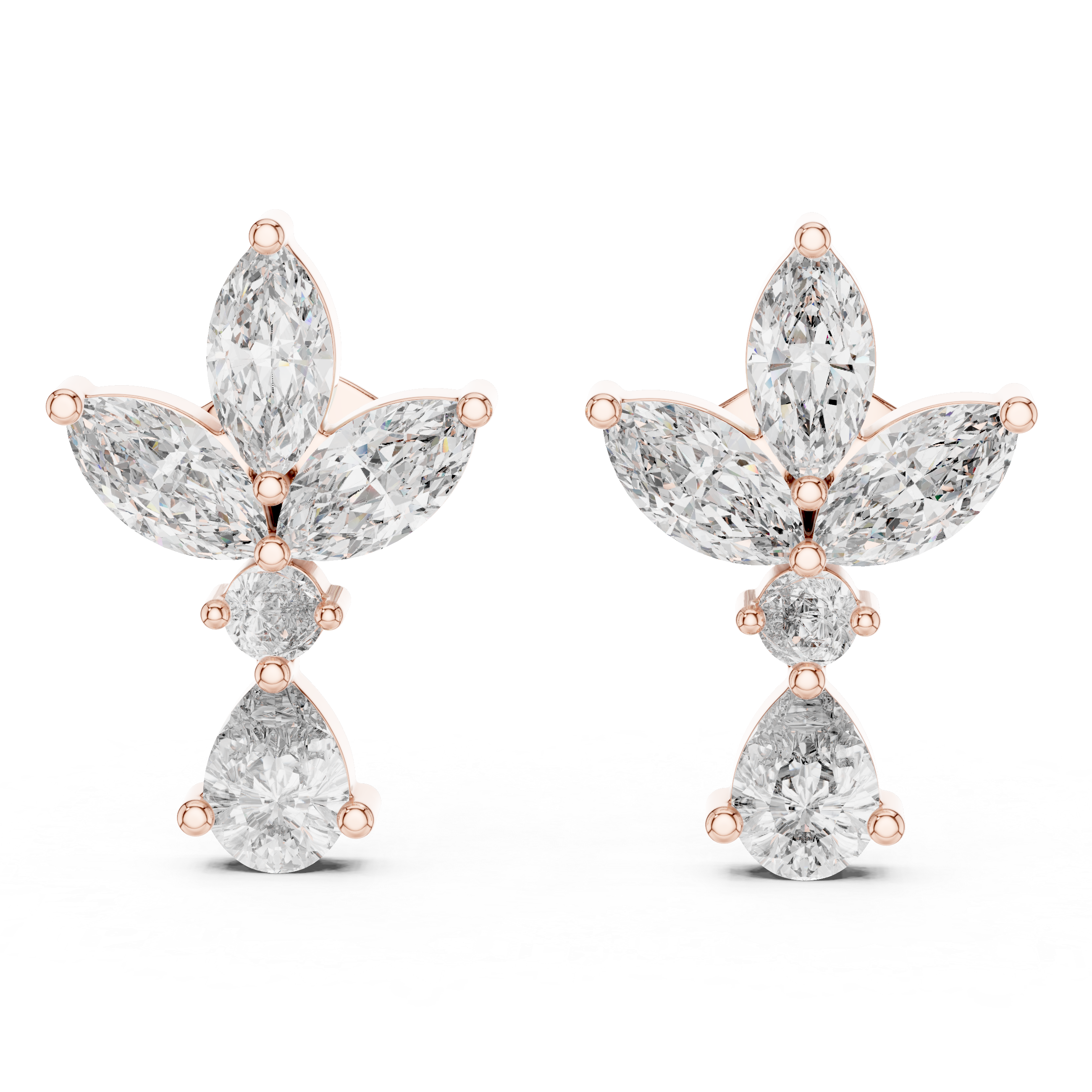 The Kronberg Earrings – Marquise & Pear Diamond Floral Spray Earrings