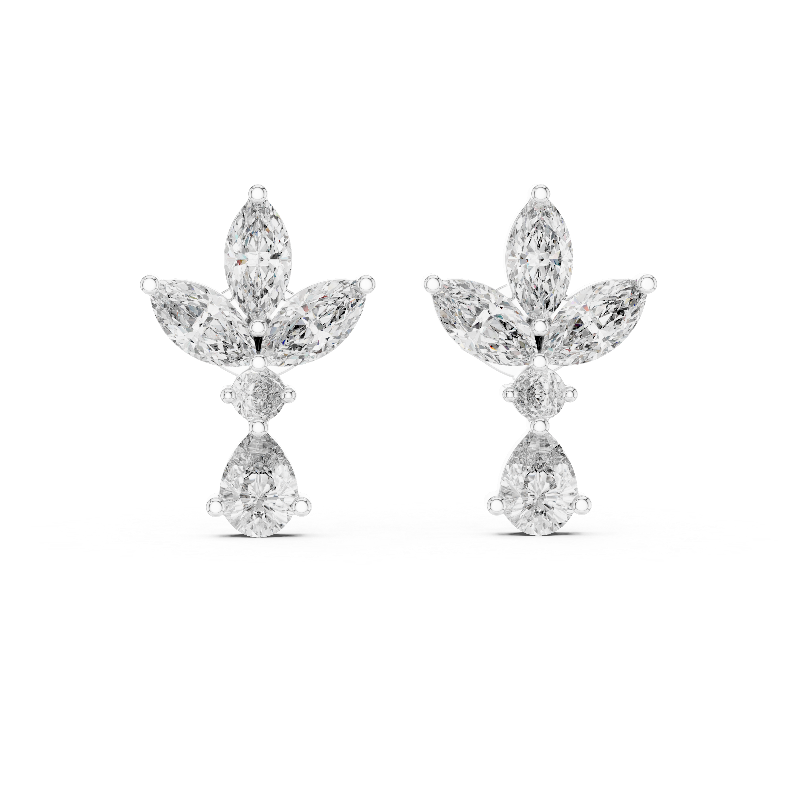 The Kronberg Earrings – Marquise & Pear Diamond Floral Spray Earrings