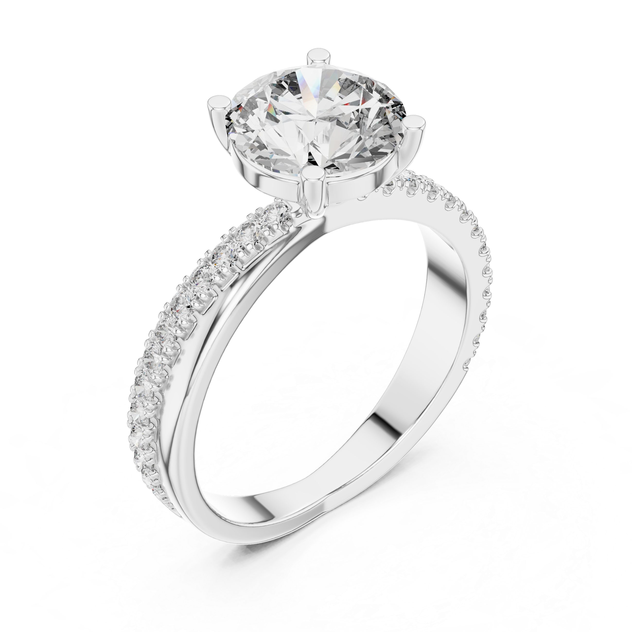 The Nijmegen Ring - Round Cut Wide Band Pavé Engagement Ring