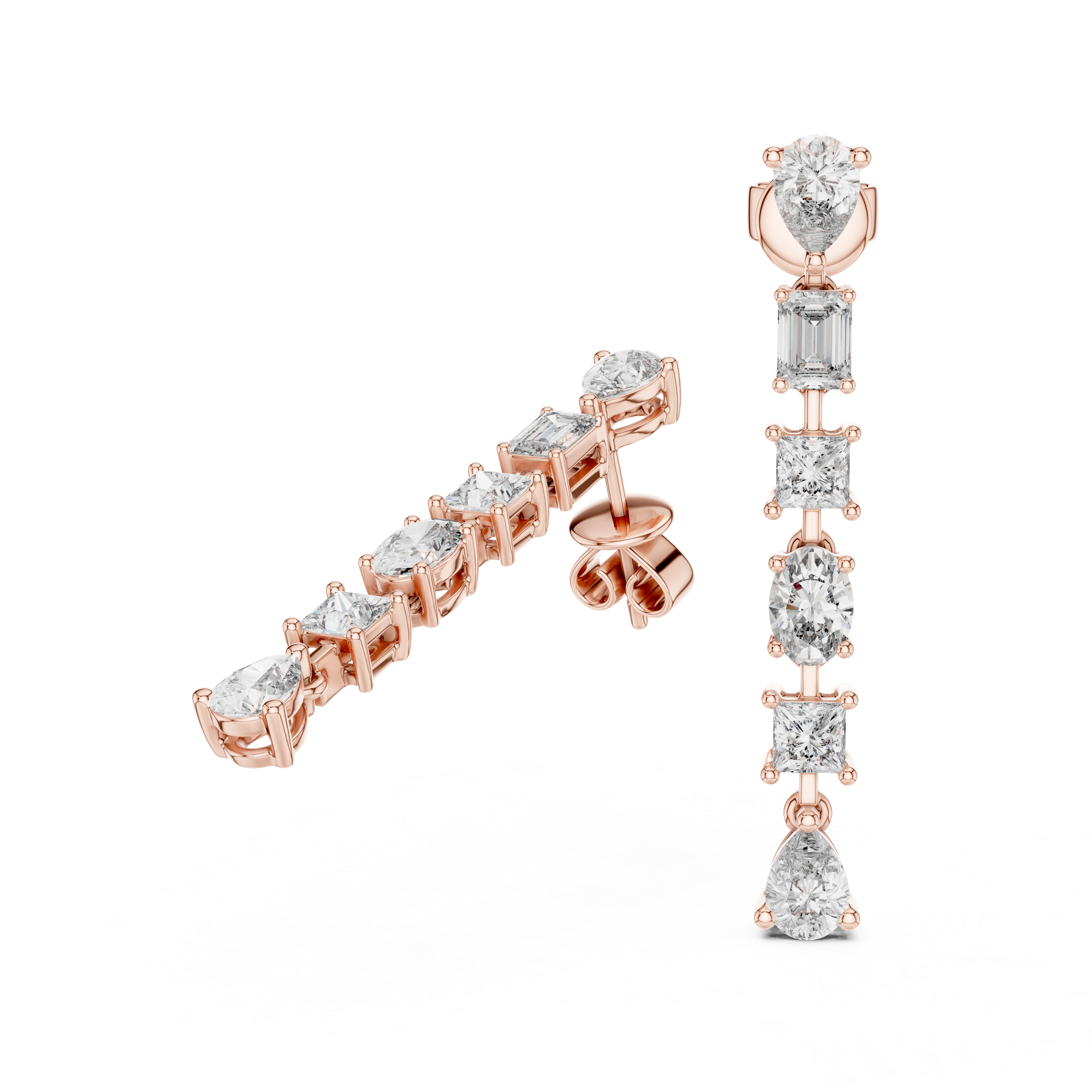 The Lancaster Earrings – Mixed Shape Linear Drop Diamond Earrings