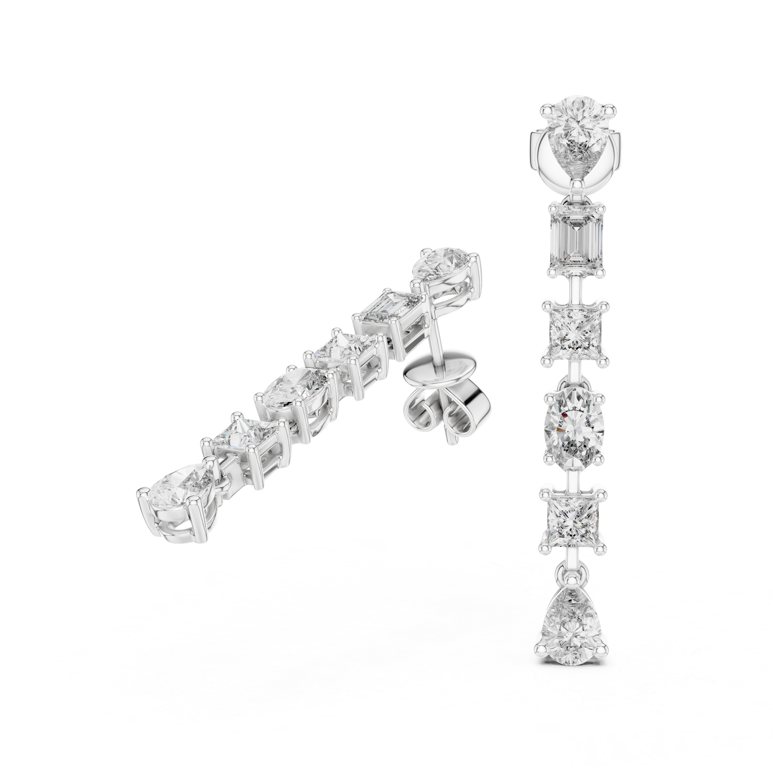 The Lancaster Earrings – Mixed Shape Linear Drop Diamond Earrings