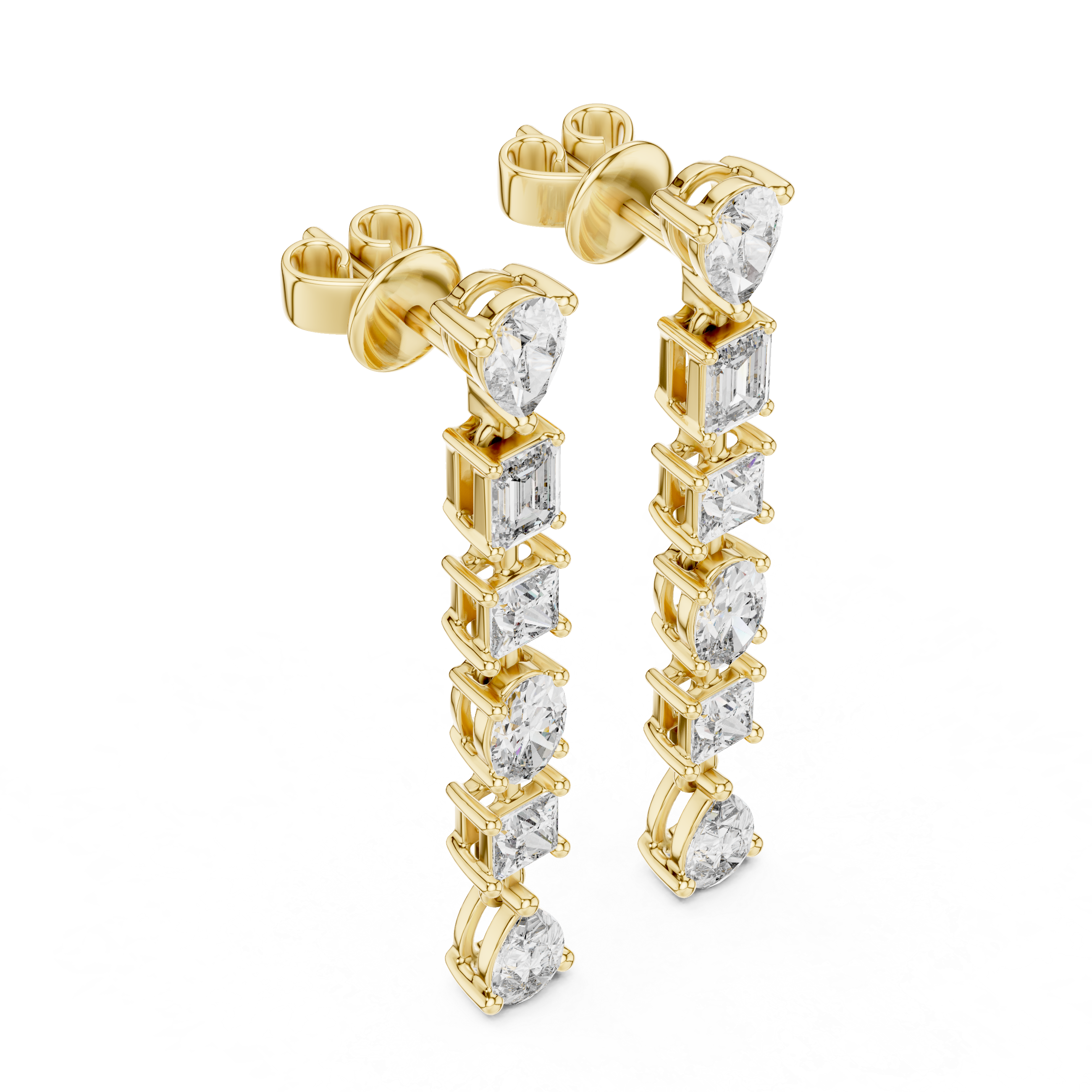 The Lancaster Earrings – Mixed Shape Linear Drop Diamond Earrings