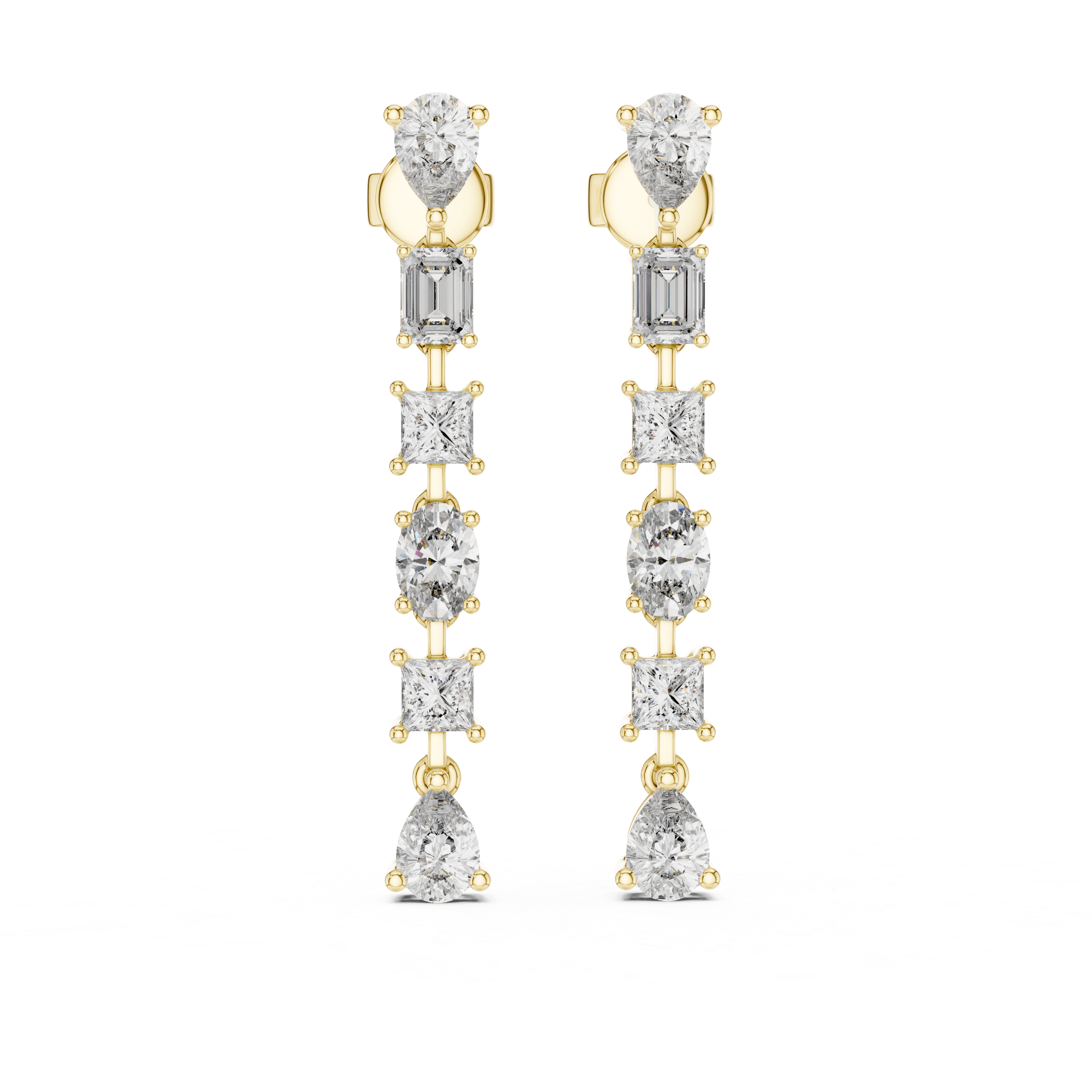 The Lancaster Earrings – Mixed Shape Linear Drop Diamond Earrings
