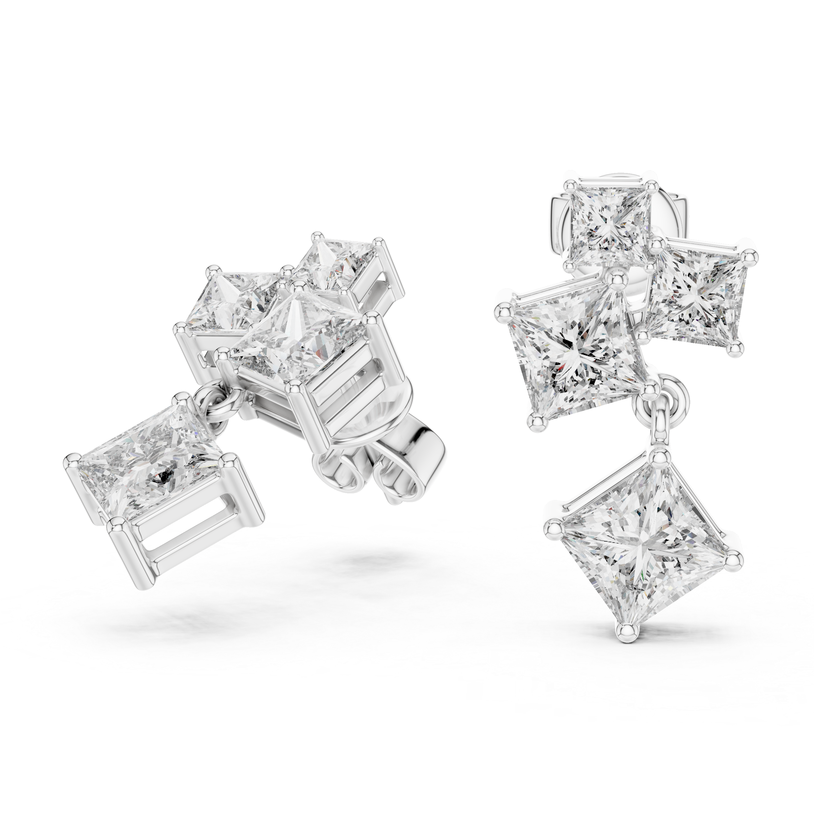 The Cardiff Earrings – Scattered Princess Cut Diamond Cluster Earrings