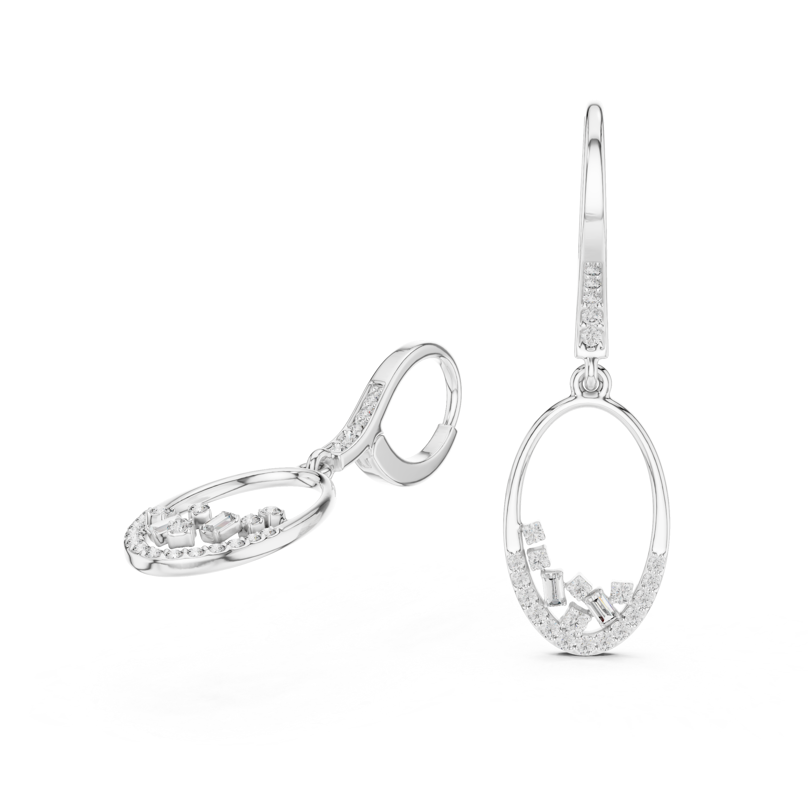The Tralee Earrings – Open Oval Pavé & Baguette Diamond Drop Earrings