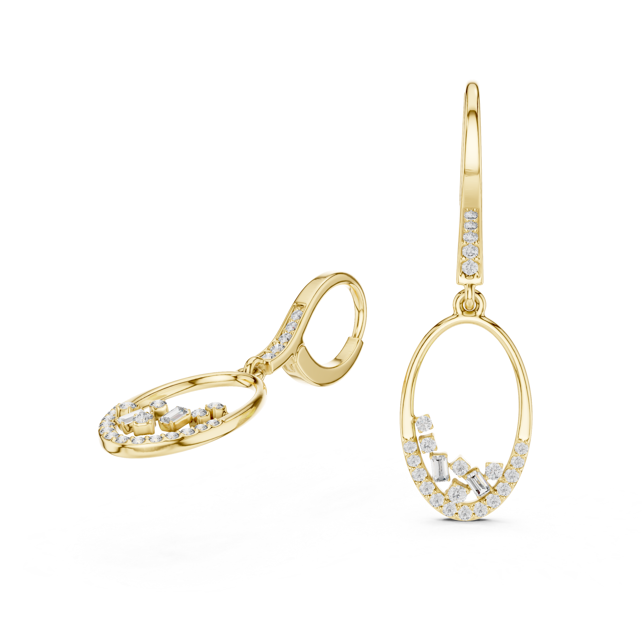 The Tralee Earrings – Open Oval Pavé & Baguette Diamond Drop Earrings