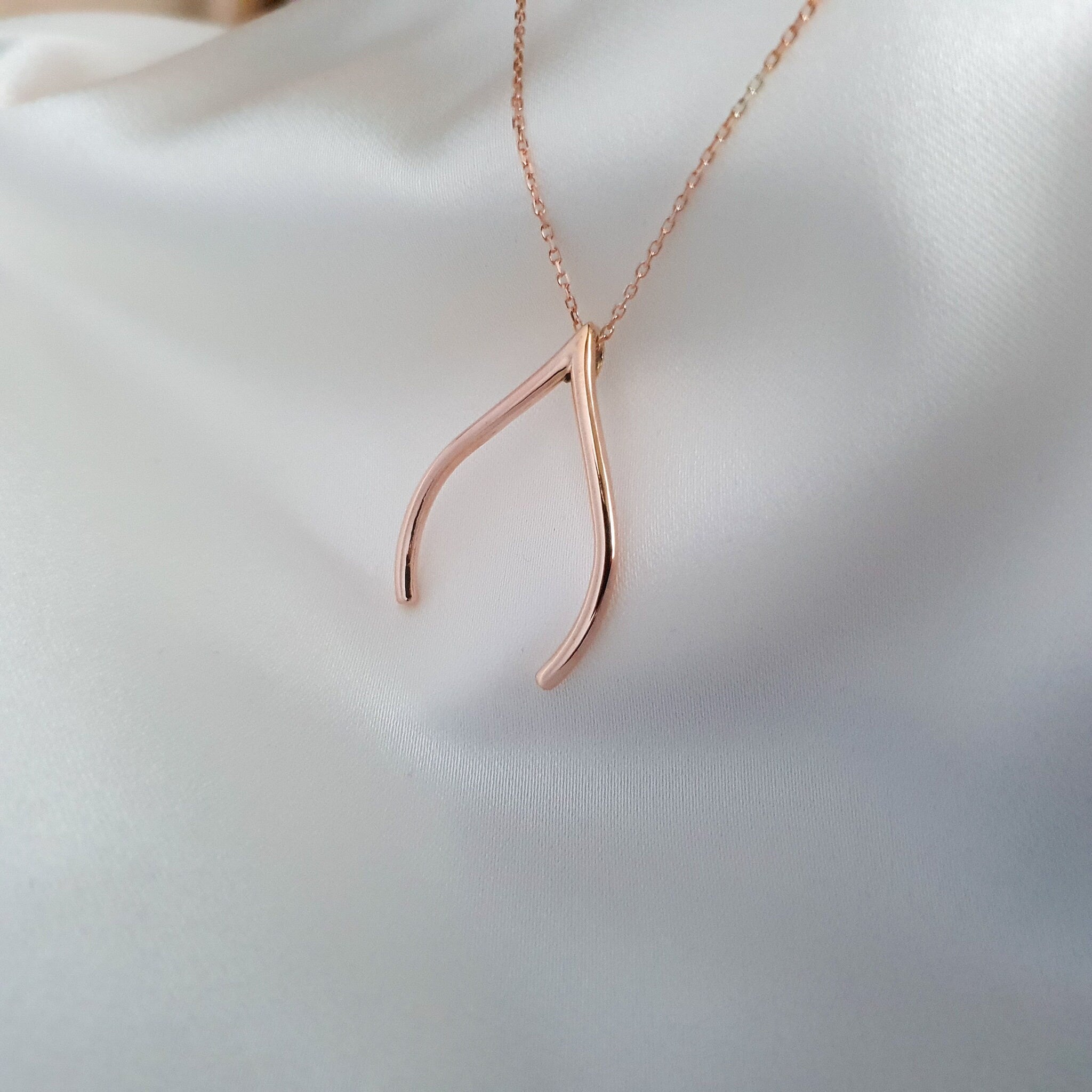 14k Solid Gold Wishbone Ring Holder Necklace