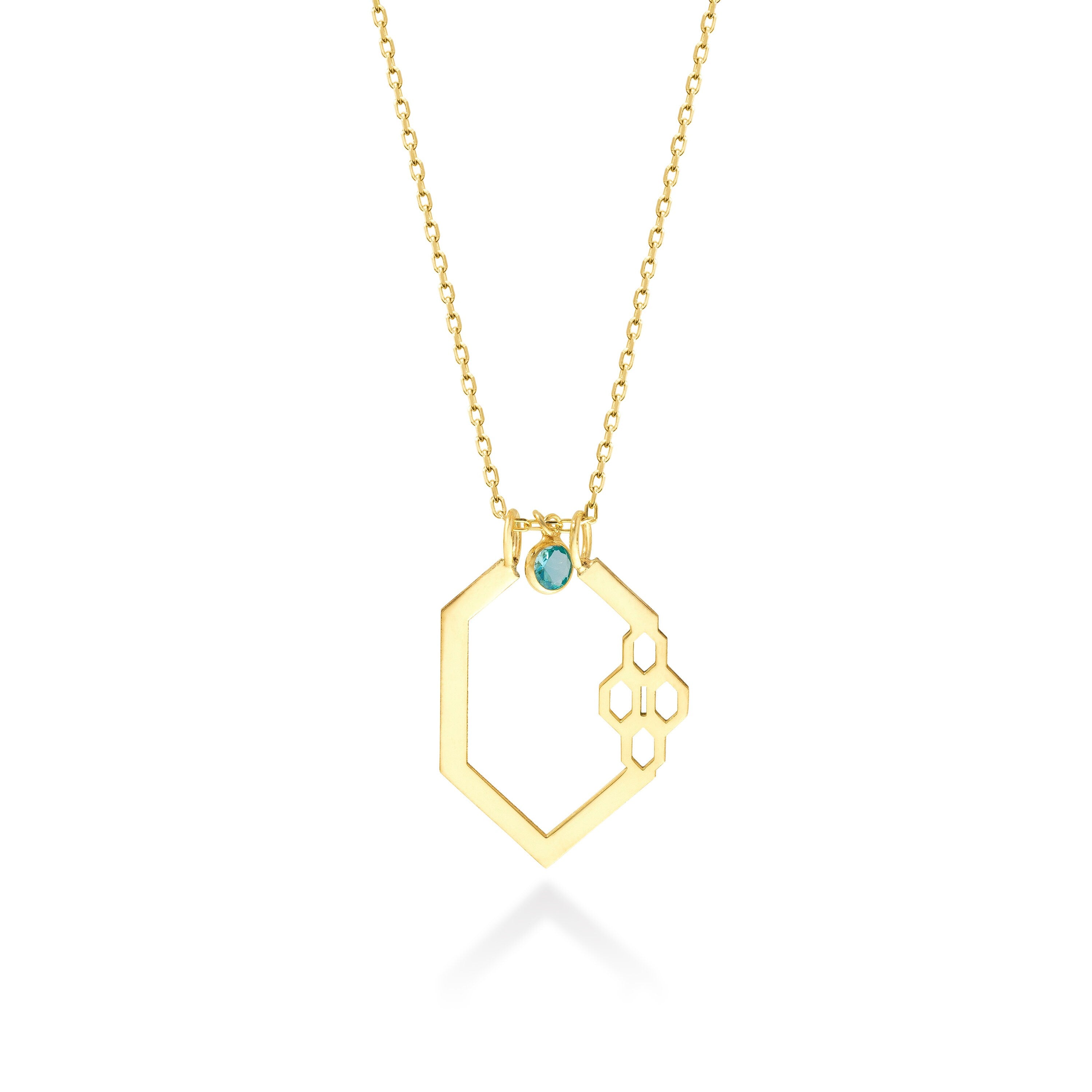 Honeycomb Ring Holder Necklace with Birthstone