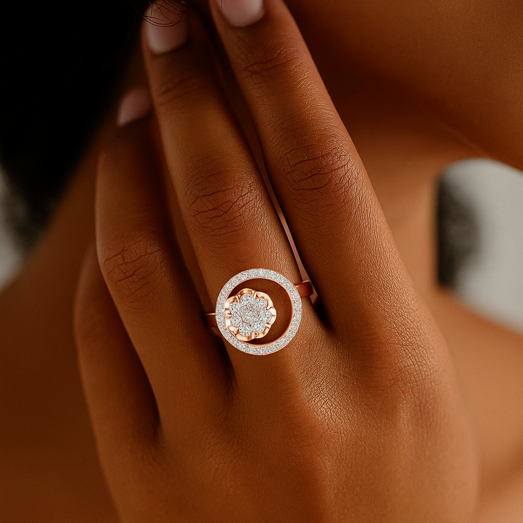 The Pori Ring - Round Cut Floating Floral Orbit Diamond Ring